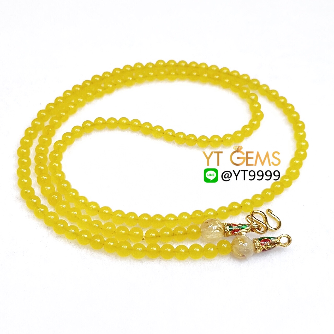 สร้อยคอหยกน้ำผึ้ง (หินแท้) 4 มม. แต่ง ไหมทองแท้ 24 นิ้ว YTG-7154 YTGEMS