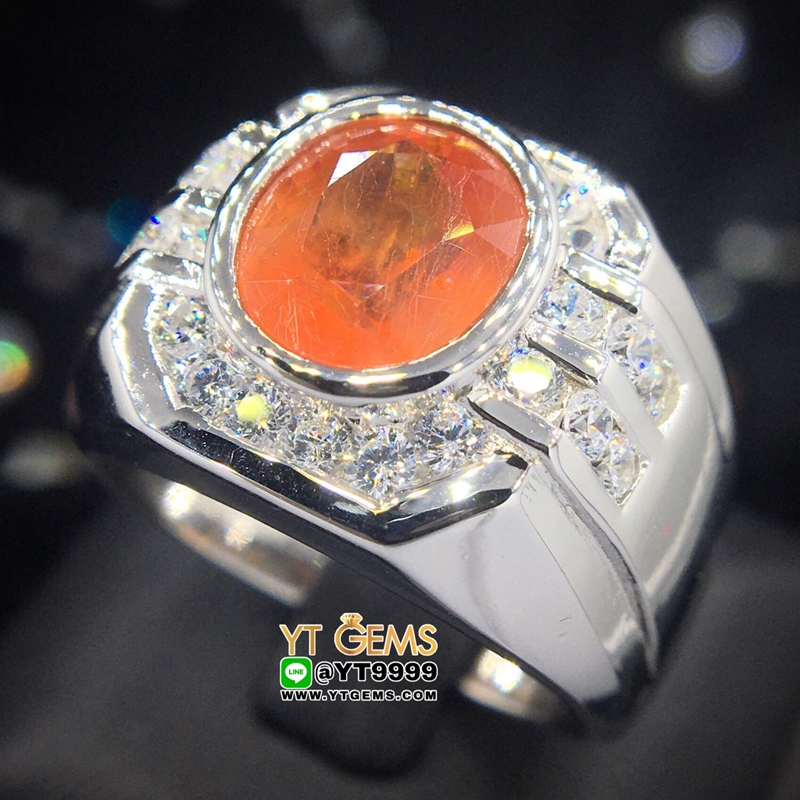 แหวนบุษราคัม สีน้ำโขง แหวนล้อมเพชร แหวนเงินแท้ 92.5% ชุบทองคำขาว ประดับ พลอยบุษราคัมแท้ ตกแต่ง เพชรSwiss YTG-9798 YTGEMS