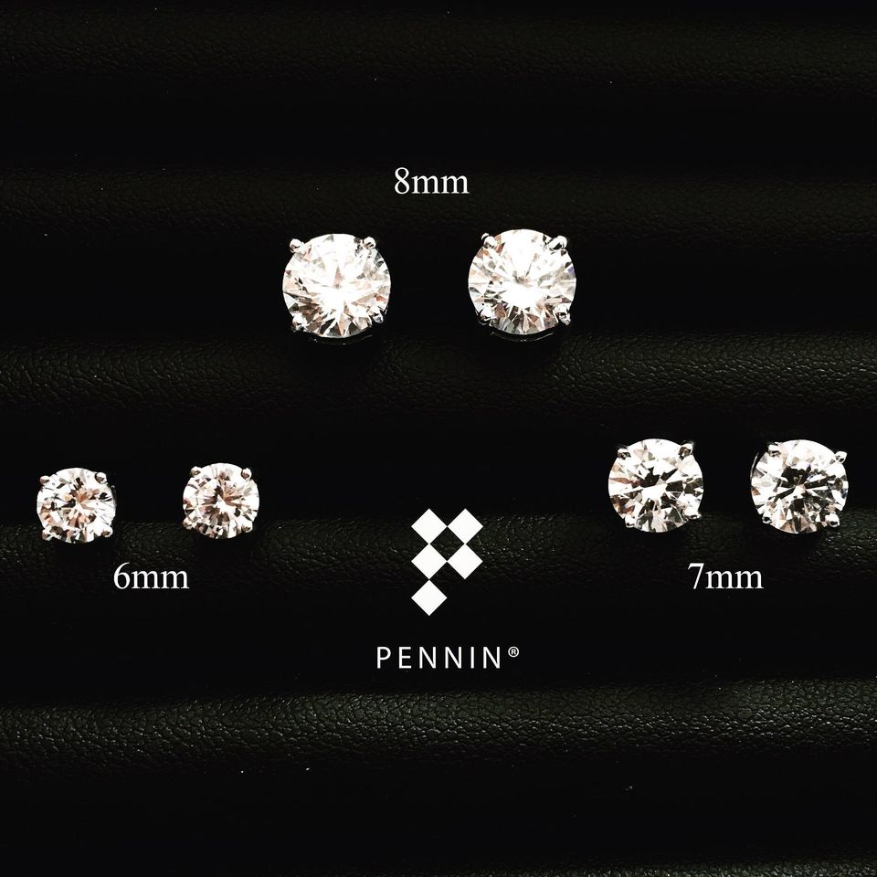 ต่างหูเพชรสวิส CZ เกรด Top 6A ขนาด 3mm-8mm เงินแท้ 925 ชุบทองคำขาว 4เตย สวยวิ้งทัดเทียมเพชรแท้