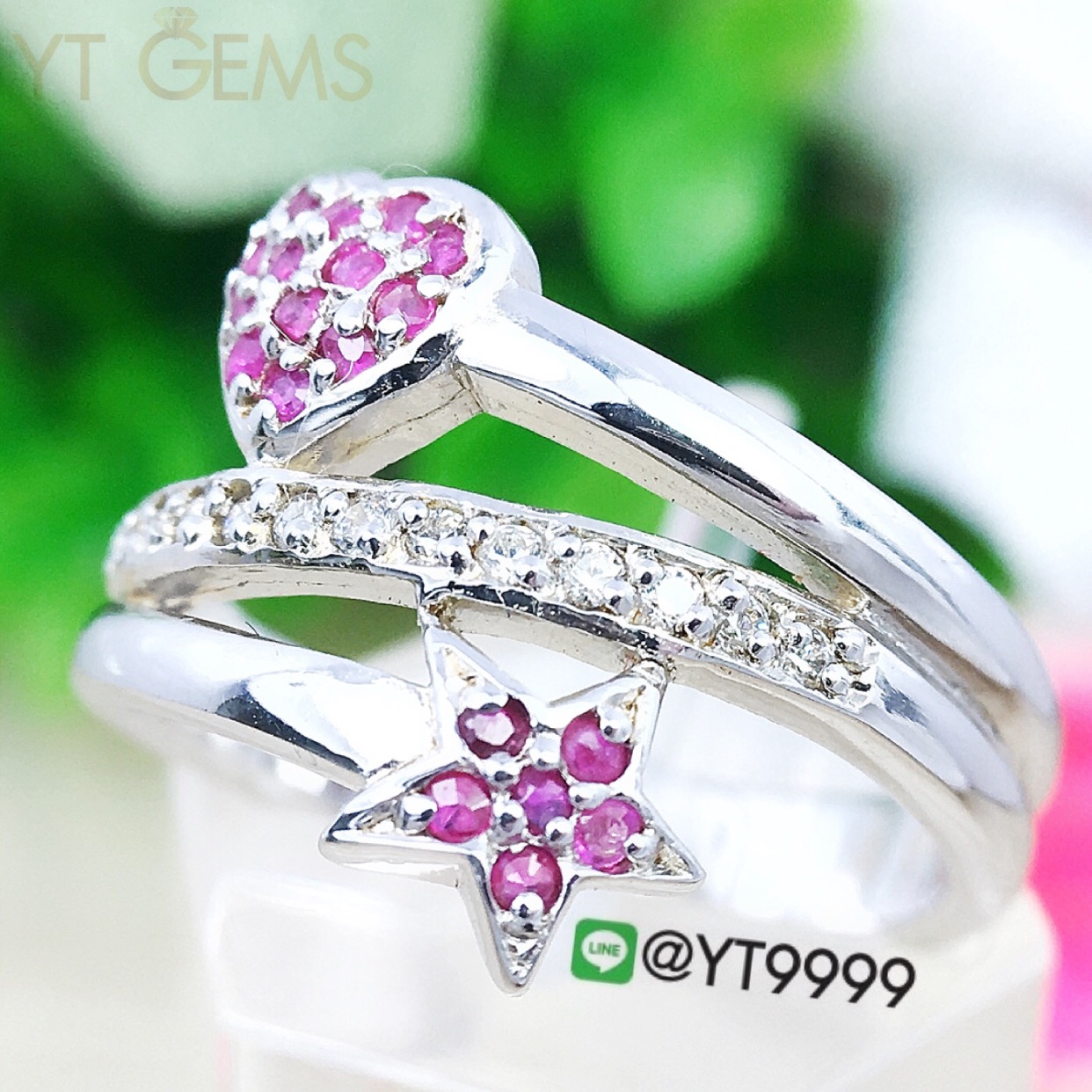 แหวนทับทิมแท้ แหวนเงินแท้ ชุบทองคำขาว พลอยทับทิมแท้ YTG-3328 YTGEMS