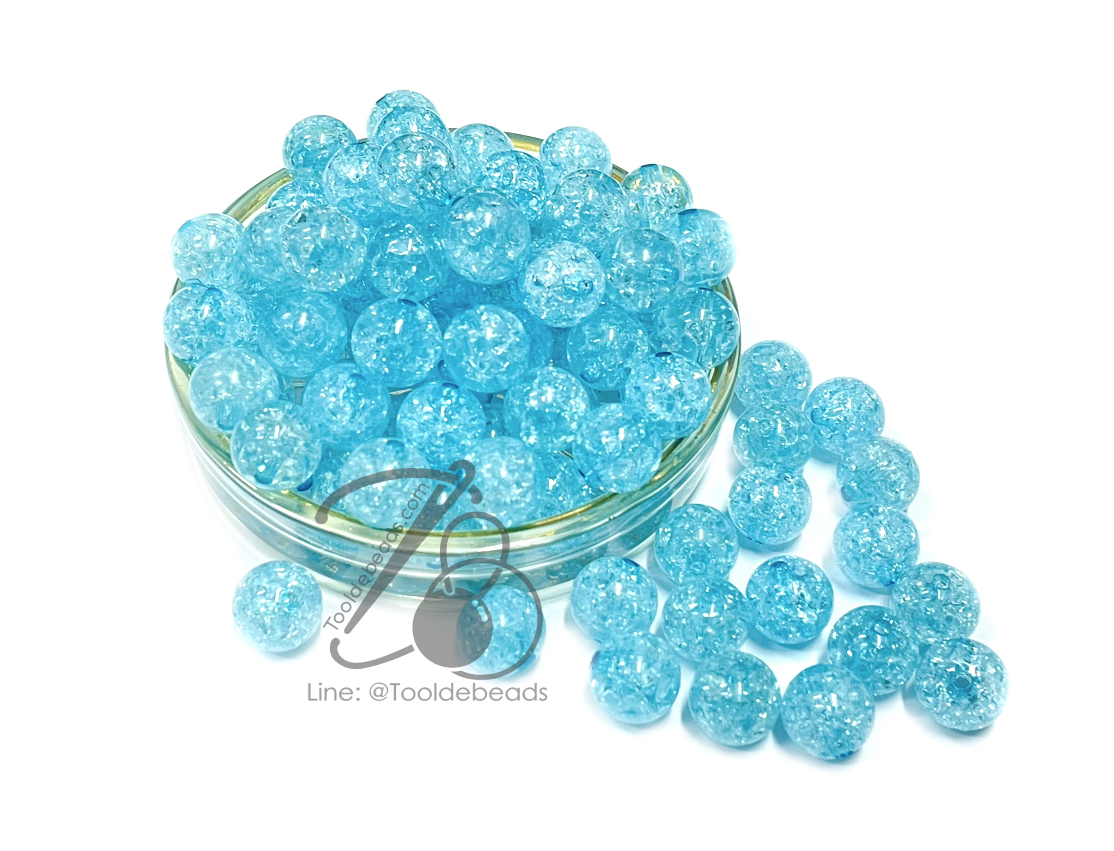 ลูกปัดอะคริลิค 12มม. ลายเกล็ดหิมะ สีฟ้า สีใส (500 กรัม) SKU-13076