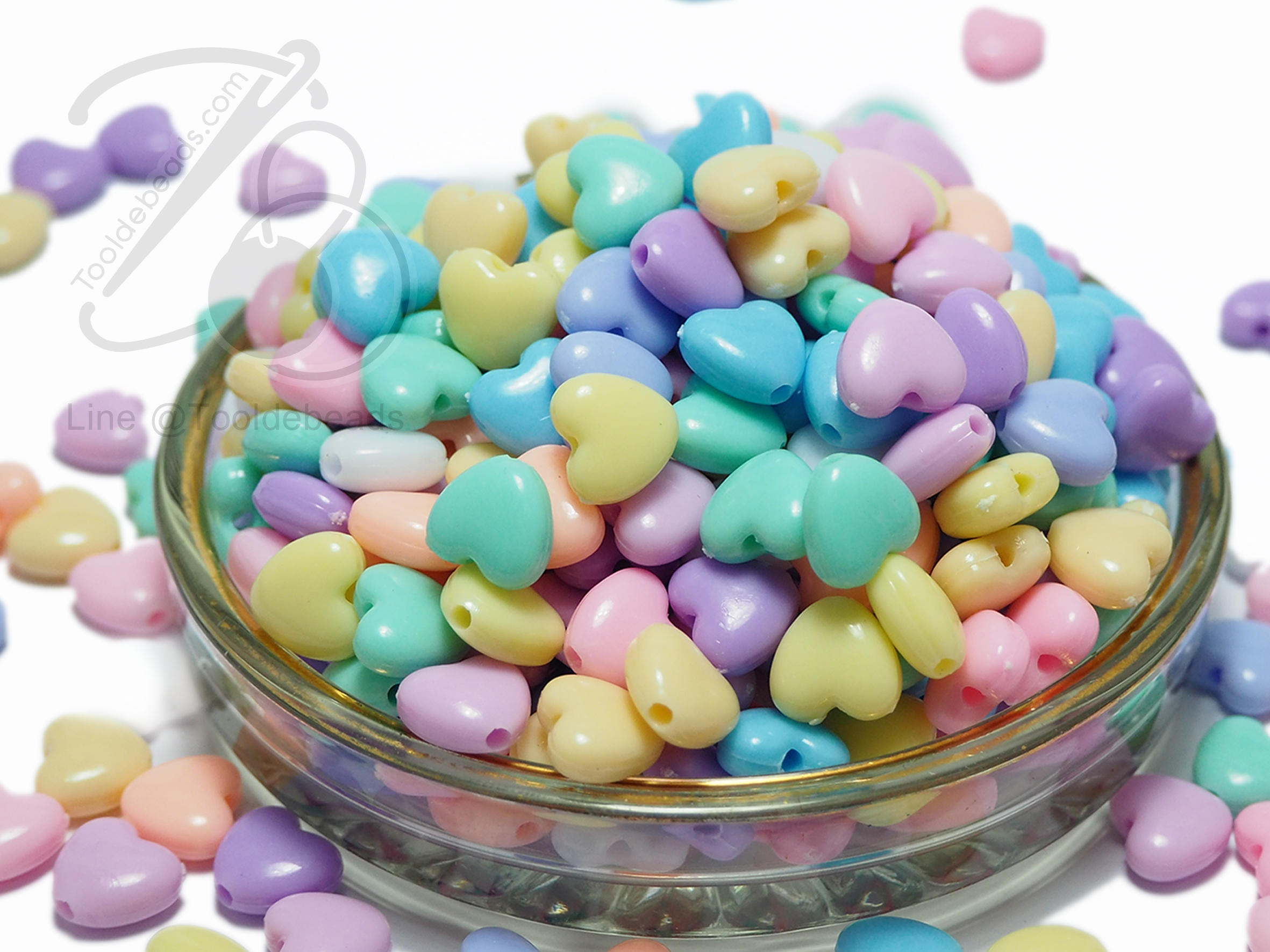ลูกปัดพาสเทล 8มม. ลายหัวใจ (225 กรัม) SKU-03033