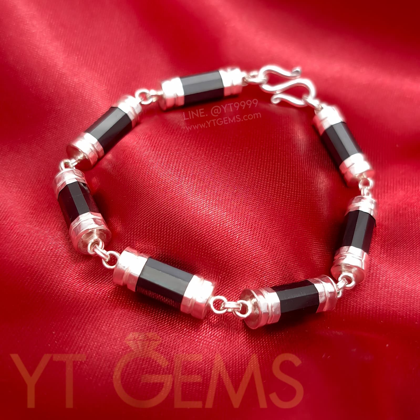 สร้อยข้อมือ นิลแท้ เงินแท้ นิลปล้องอ้อย 6 มม. YTG-9050 YTGEMS