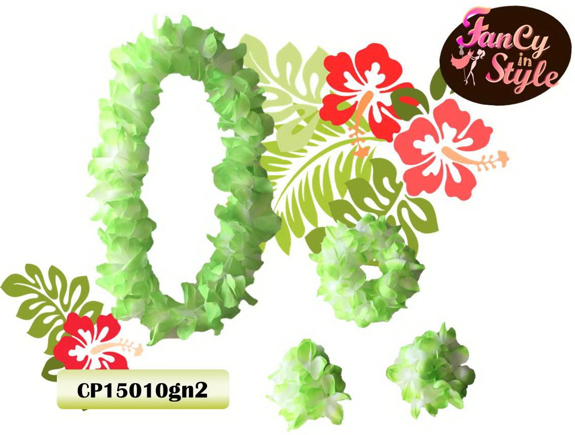 Hawaiian Costume Set/ เซ็ทพวงมาลัยดอกไม้ 4 ชิ้นสีเขียวสว่าง