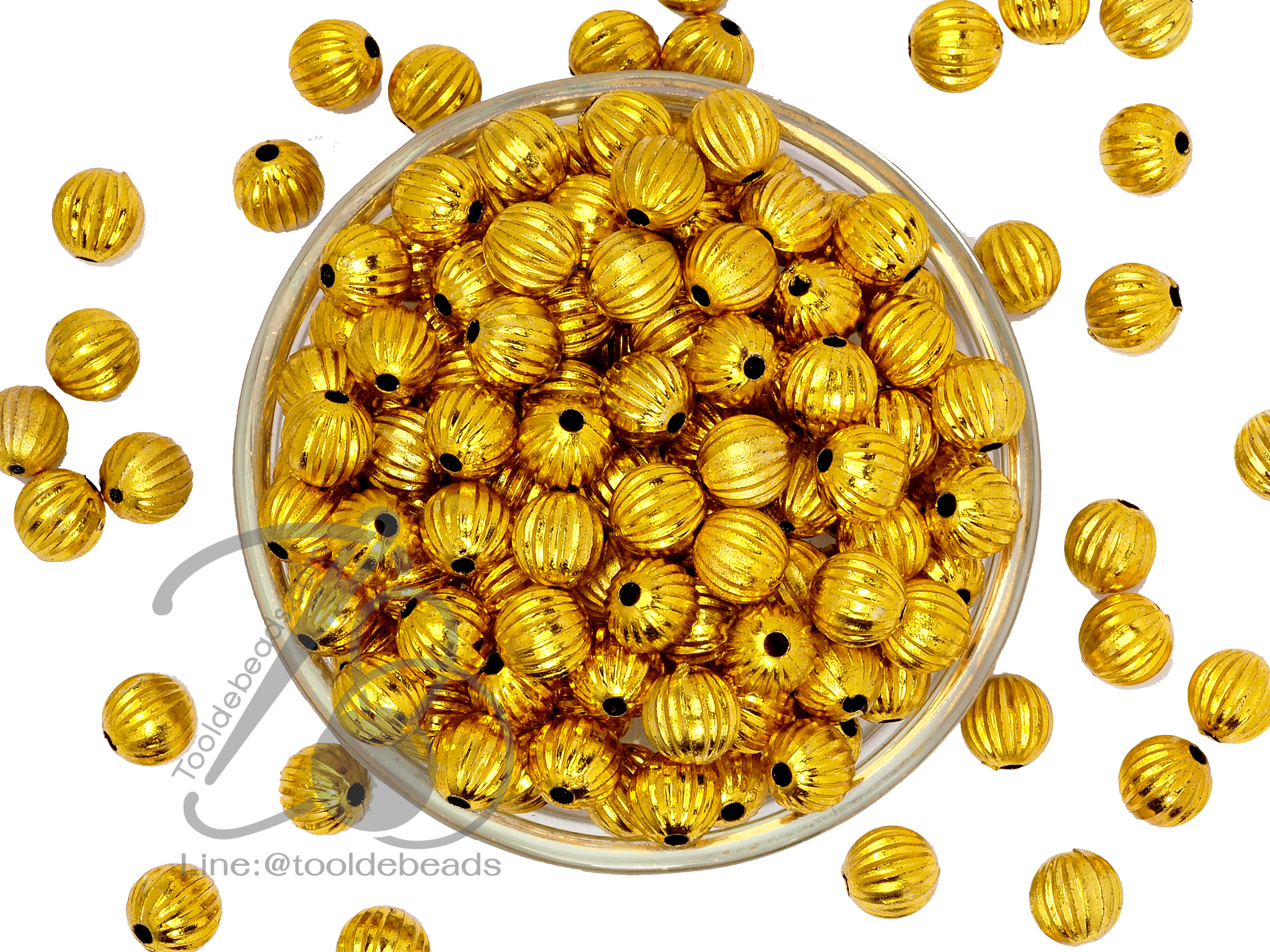 ลูกปัดพลาสติก ทรงมะยม สีทอง (15 กรัม) SKU-07417