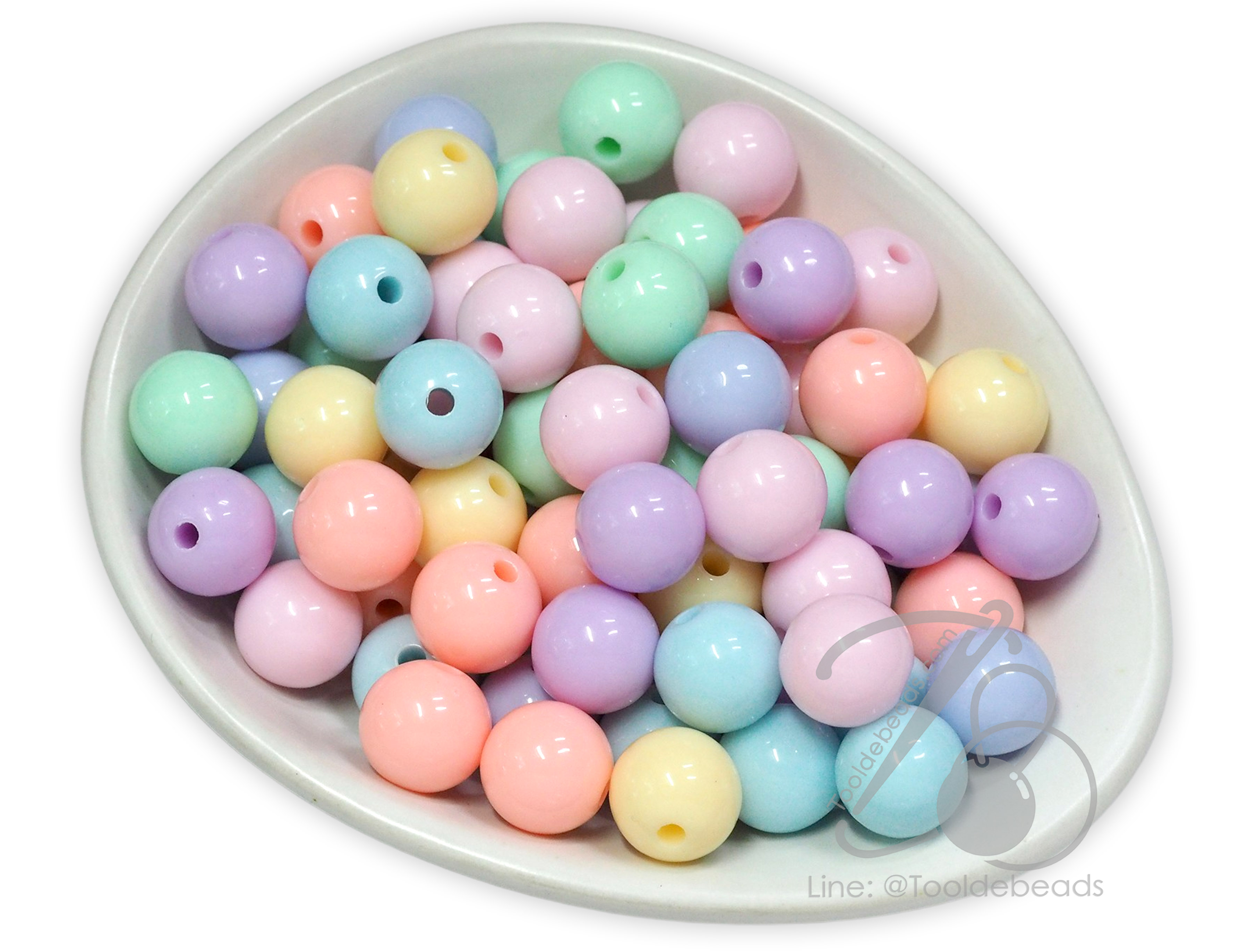 ลูกปัดพาสเทล งานจีน 12มม. ทรงกลม คละสี (100 กรัม) SKU-16638