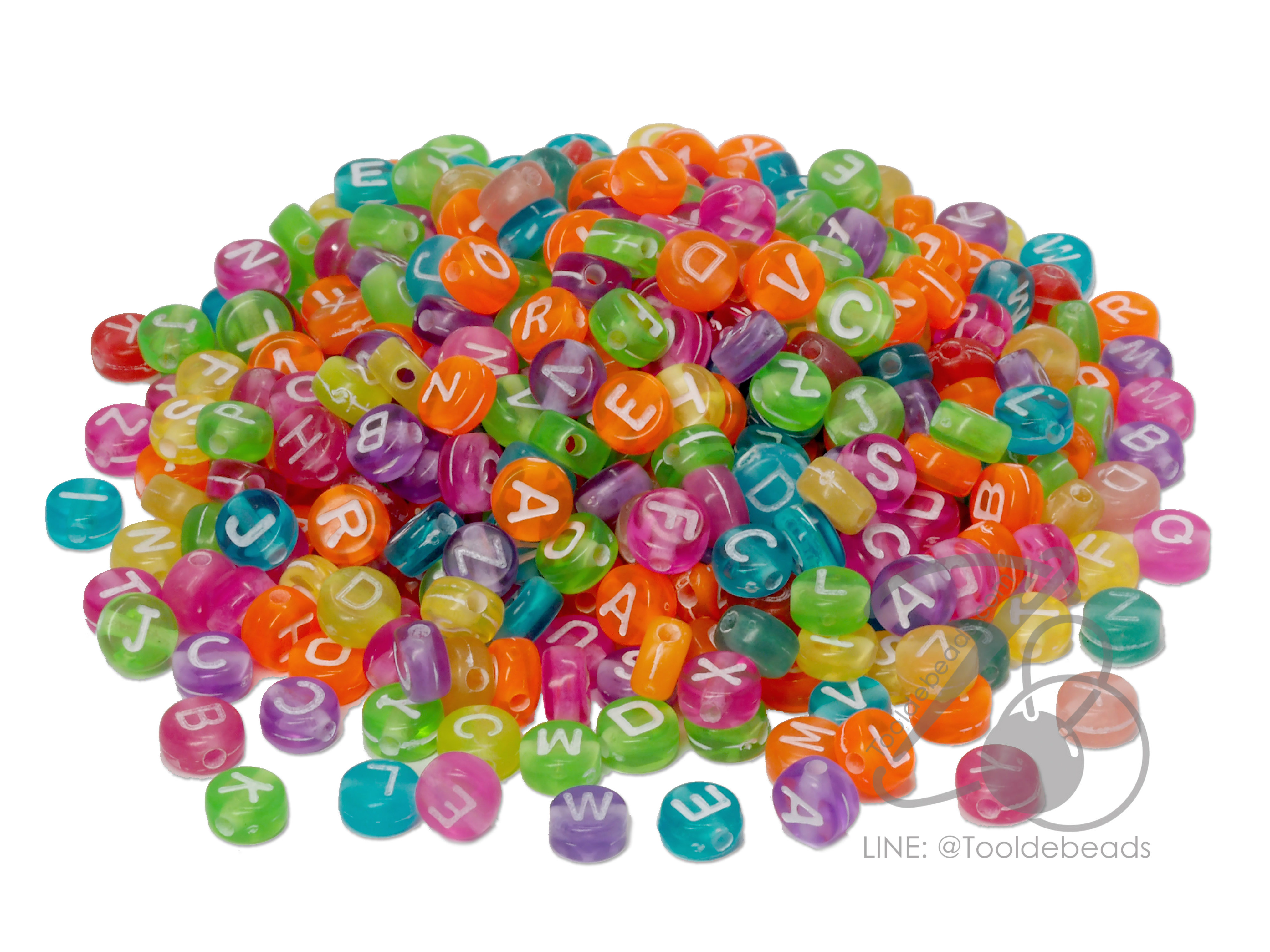 ลูกปัดตัวอักษร 4*7มม. พื้นใส (500 กรัม) SKU-08104