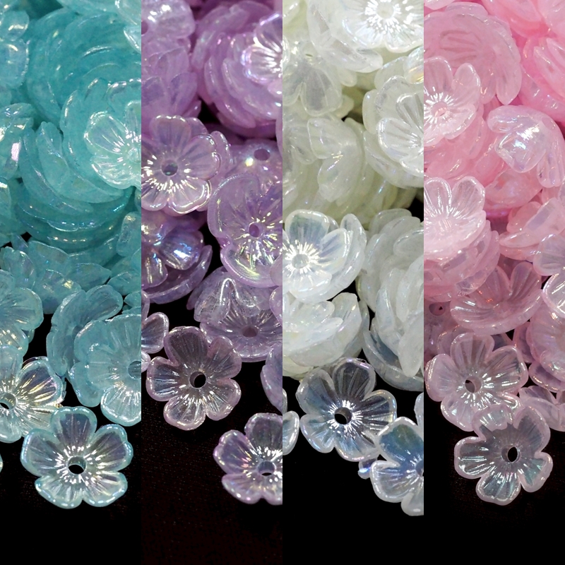 ลูกปัดพลาสติก เคลือบรุ้ง 11มม. ครอบดอกไม้ เยลลี่หวาน (70 กรัม) SKU-18137