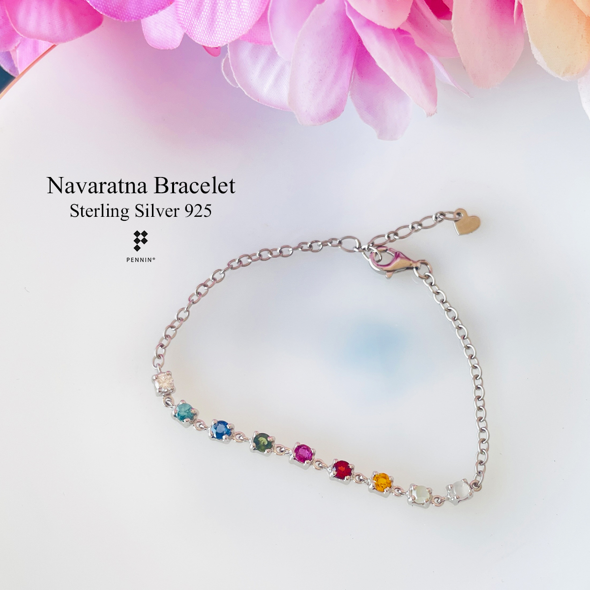 สร้อยข้อมือพลอยนพเก้าแบบ minimal พลอยแท้ตามตำราไทย เงินแท้ชุบทองคำขาว สวยหวานน่ารัก