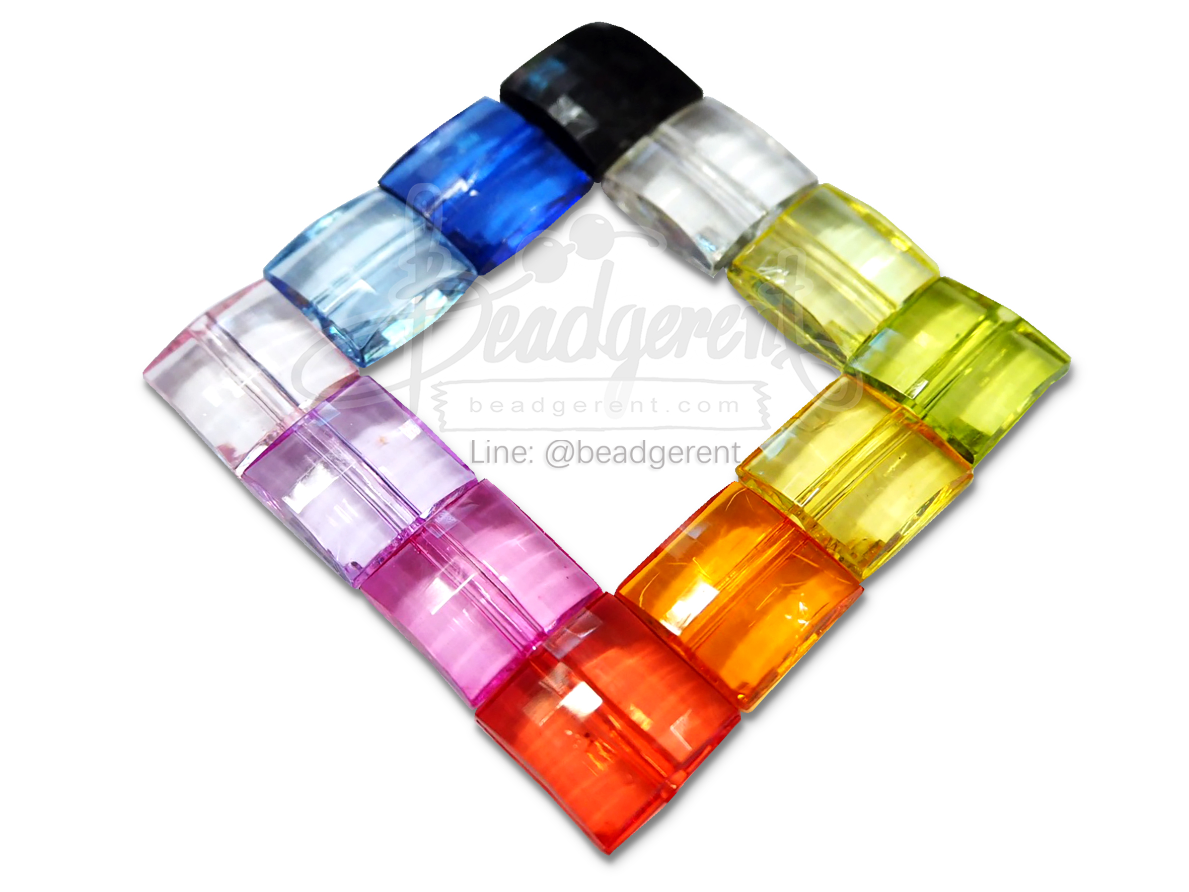 ลูกปัดอะคริลิค 14มม. สี่เหลี่ยมร้อยตรง คละสีใส (500 กรัม) SKU-04584