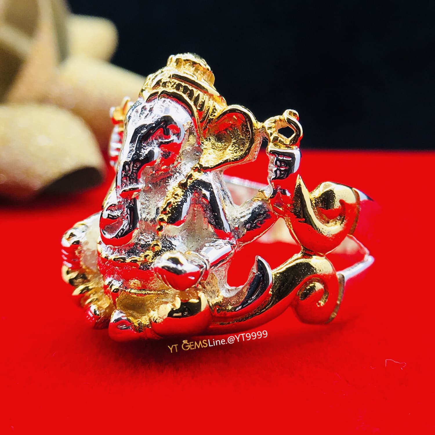 แหวนพระพิฆเนศ 2 กษัตริย์ แหวนเงินแท้ ชุบทอง+ทองคำขาว YTG-6306 YTGEMS