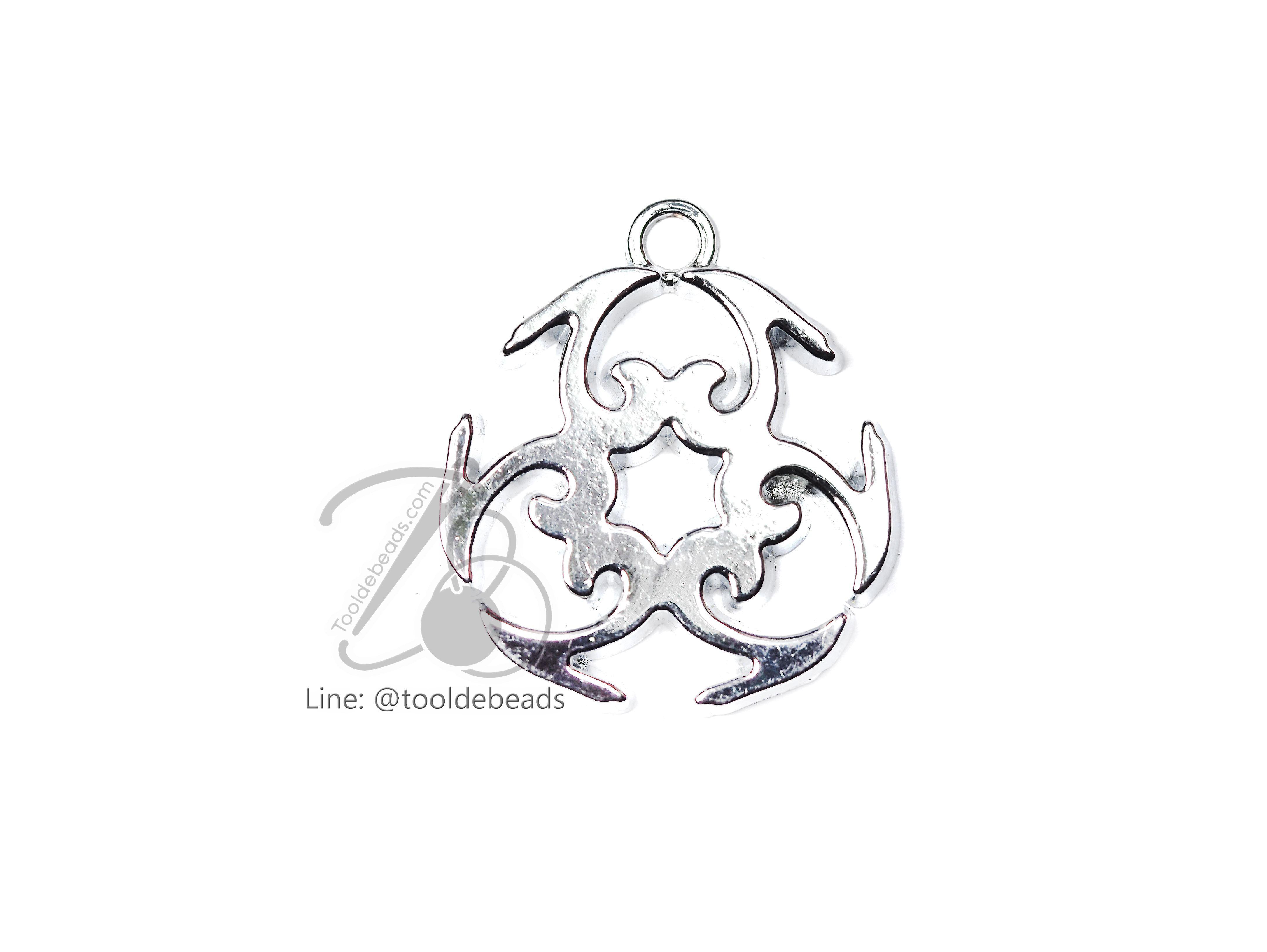 จี้เหล็ก 100 25มม. ลายแฉกกลม สีเงิน (1 ชิ้น) SKU-00365