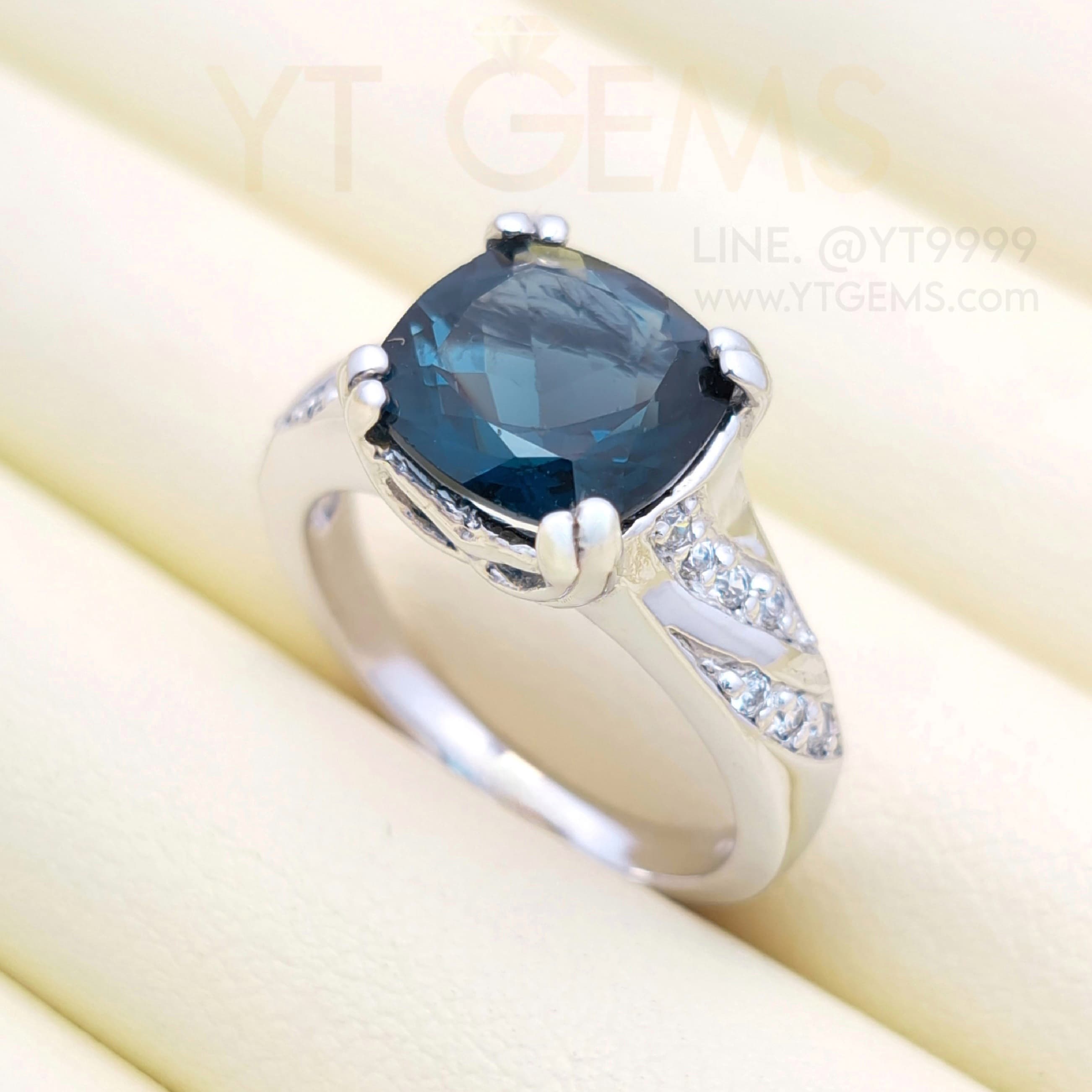 แหวนลอนดอนบลูโทแพซ แหวนเงินแท้ ชุบทองคำขาว พลอยแท้ YTG-11763 YTGEMS
