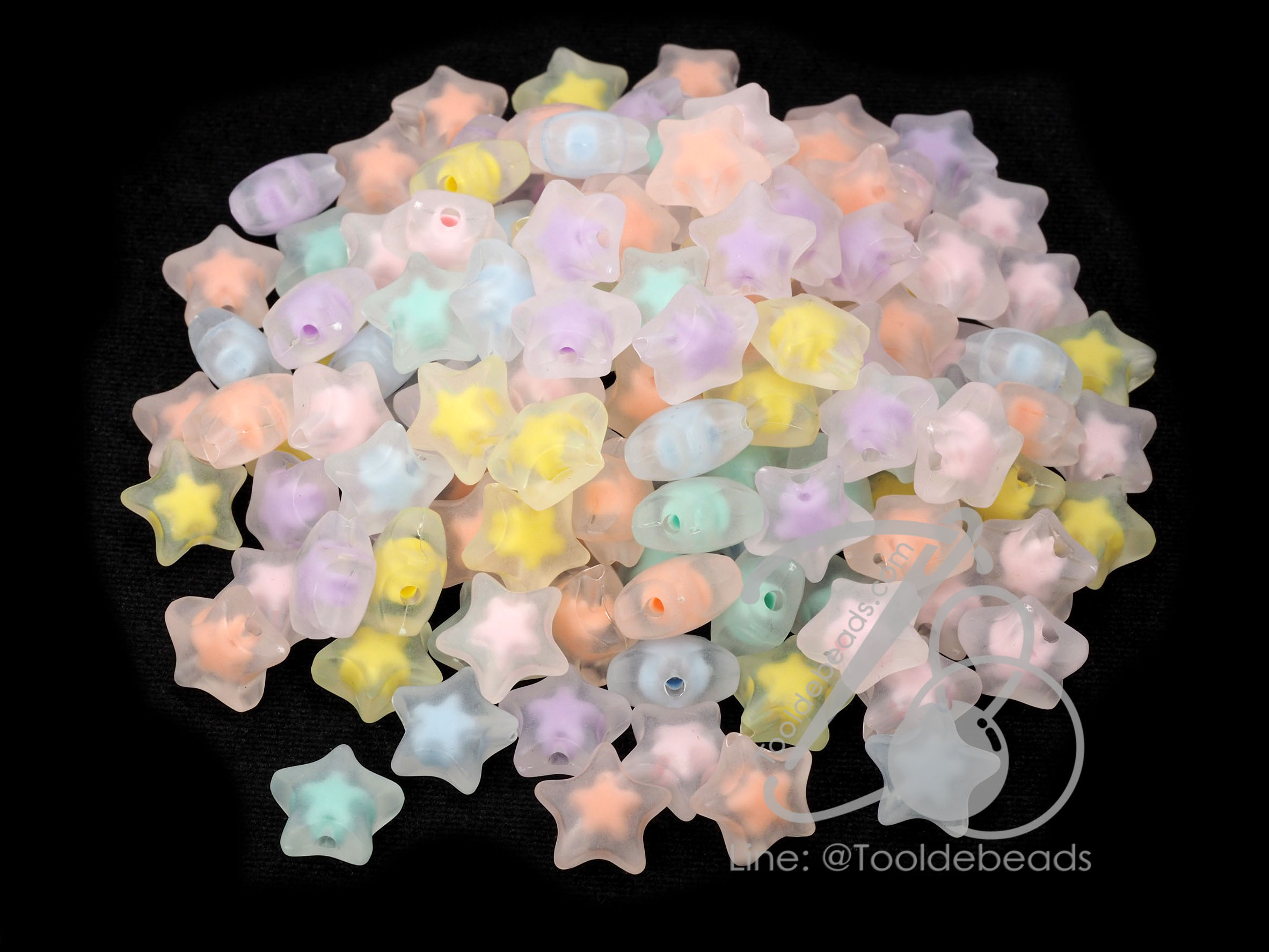 ลูกปัดอะคริลิค 15มม. ลายดาวสอดไส้ คละสีขุ่นใส (500 กรัม) SKU-16633