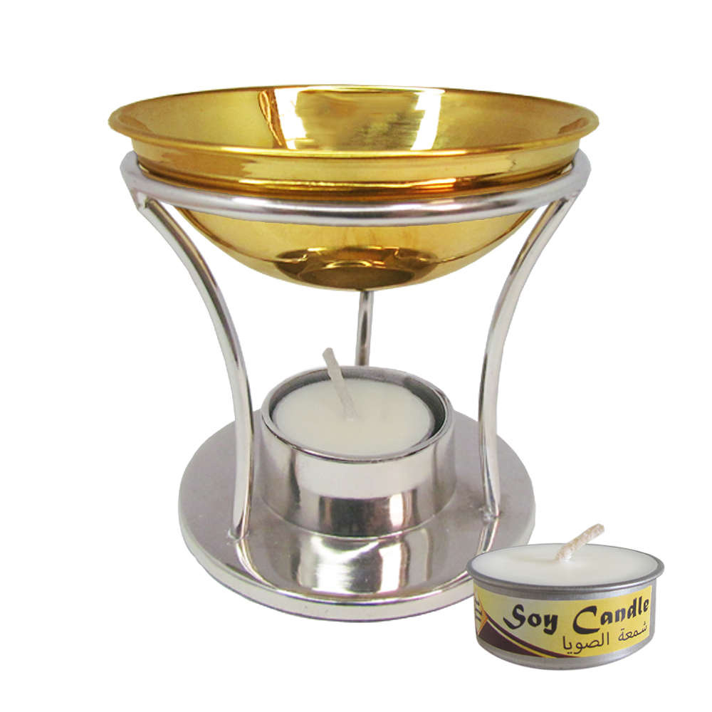 เตาเผาน้ำมันหอมระเหย เตาอโรม่า ทองเหลืองแท้ พร้อมทองแดงและนิเกิล พร้อมแท่นวางเทียนทีไลท์ สินค้าแฮนด์เมด หรู ทันสมัย สวยงาม ทนทาน (ฟรี เทียนไขถั่วเหลืองธรรมชาติ 15gx2 ชิ้น)