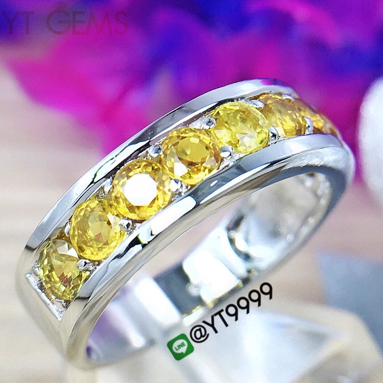 แหวนบุษราคัม แหวนแถว แหวนเงินแท้ 92.5% ชุบทองคำขาว ประดับ พลอยบุษราคัมแท้ YTG-9814 YTGEMS
