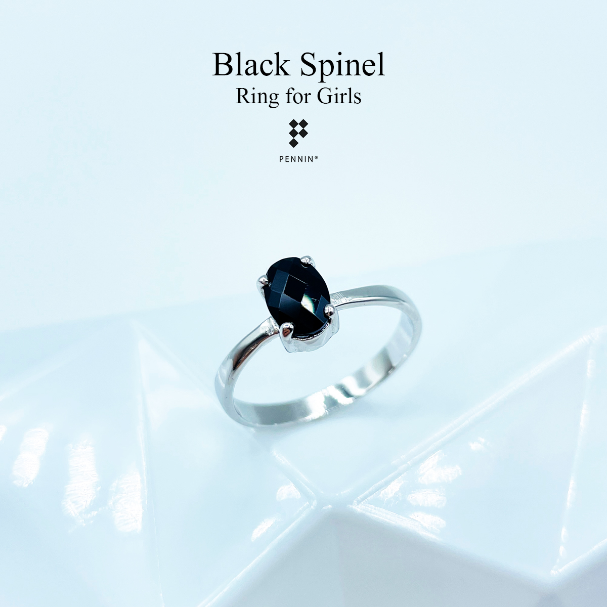 แหวนนิล (Black Spinel Ring) นิลชูเม็ดเดี่ยว 7x5mm เจียระไนตาข่าย แบบเรียบ สวย ดึงดูดโชคลาภ