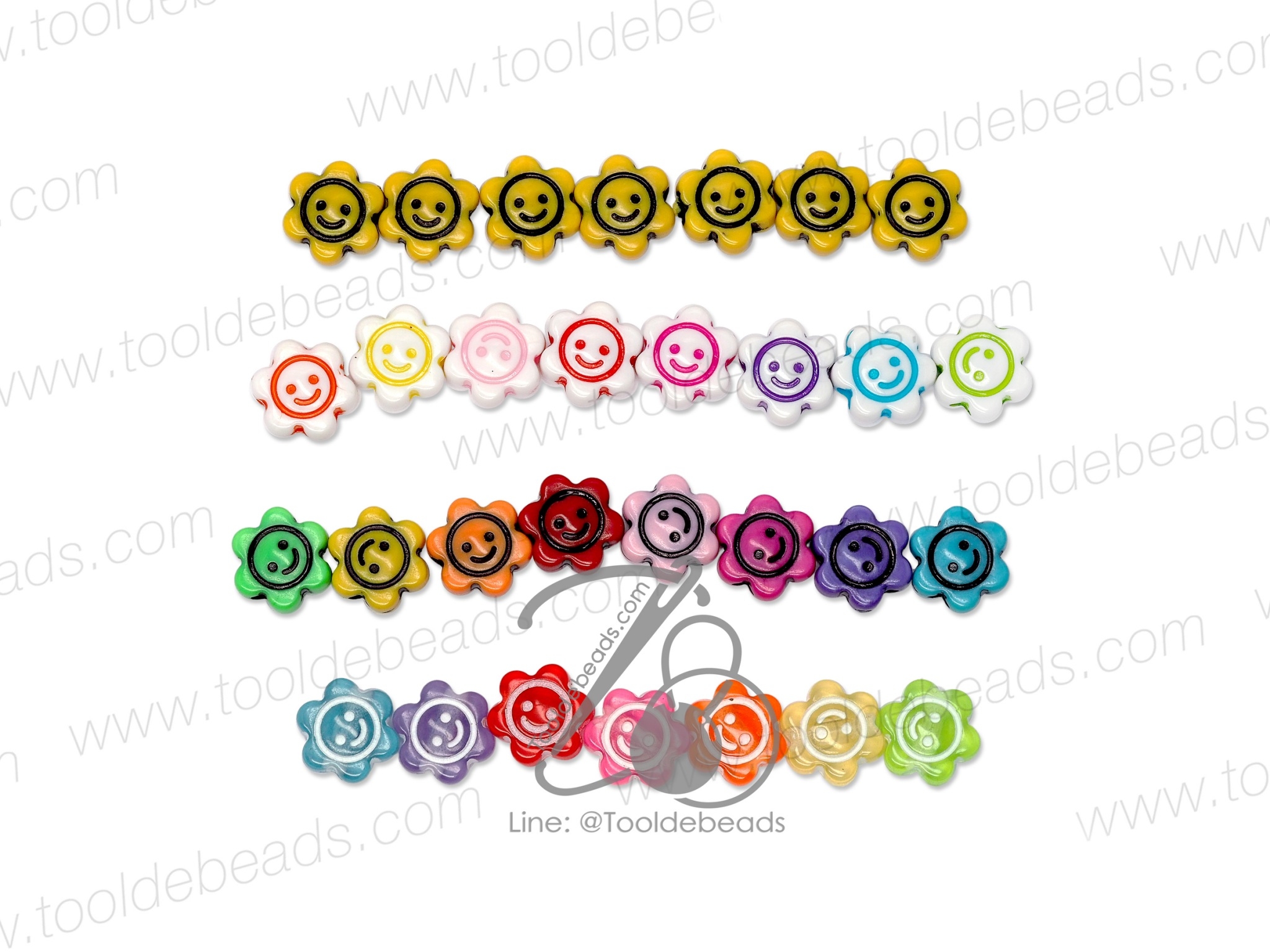 ลูกปัดอะคริลิค 10มม. ลายหน้ายิ้มดอกไม้ คละสี (100 กรัม) SKU-12540