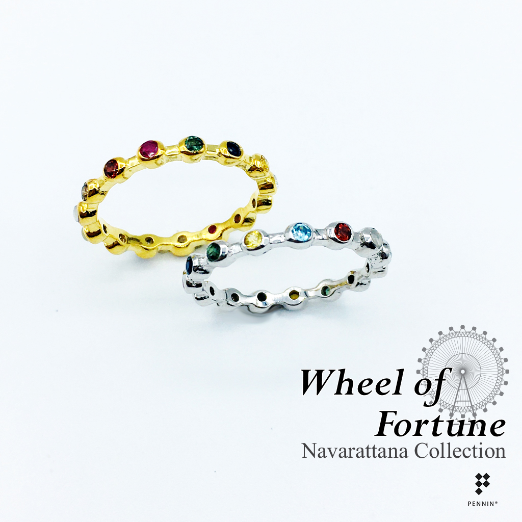 แหวนนพเก้า Wheel of Fortune III พลอยนพเก้าตามตำราไทยแท้ เงินแท้ชุบทองหรือทองขาว แบบรอบนิ้ว เสริมโชคลาภ สิริมงคล