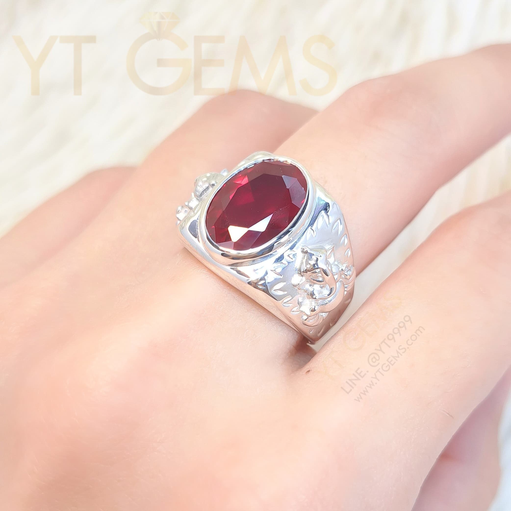 [สำหรับ ราคาส่ง ขั้นต่ำ 5 ชิ้น] แหวนพระพิฆเนศ แหวน เงินแท้ ทับทิม สีเลือดนก พลอย CZ YTG-11931-WH YTGEMS 5 ชิ้น