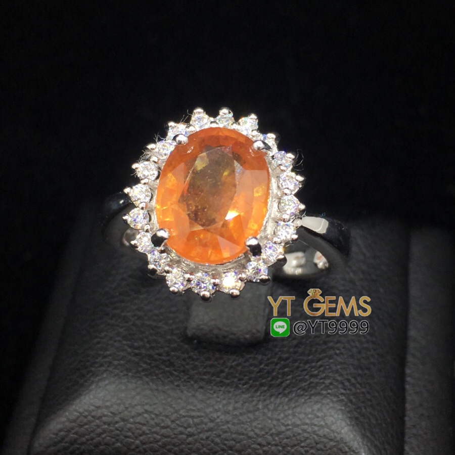 แหวนบุษราคัม สีน้ำโขง แหวนเงินแท้92.5% ชุบทองคำขาว พลอยบุษราคัมแท้ ตกแต่งเพชรSwiss เกรดพรีเมี่ยม YTG-7488 YTGEMS