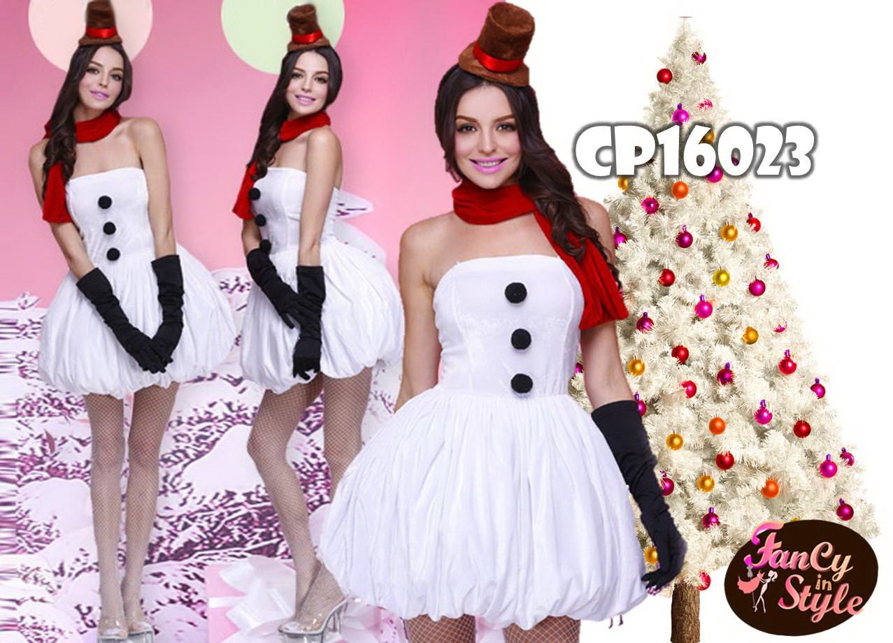 Snowgirl Costume/ชุดสโนว์เกิล์ลกระโปรงสุ่ม เกาะอก ทำด้วยผ้ากำมะหยี่สีขาว
