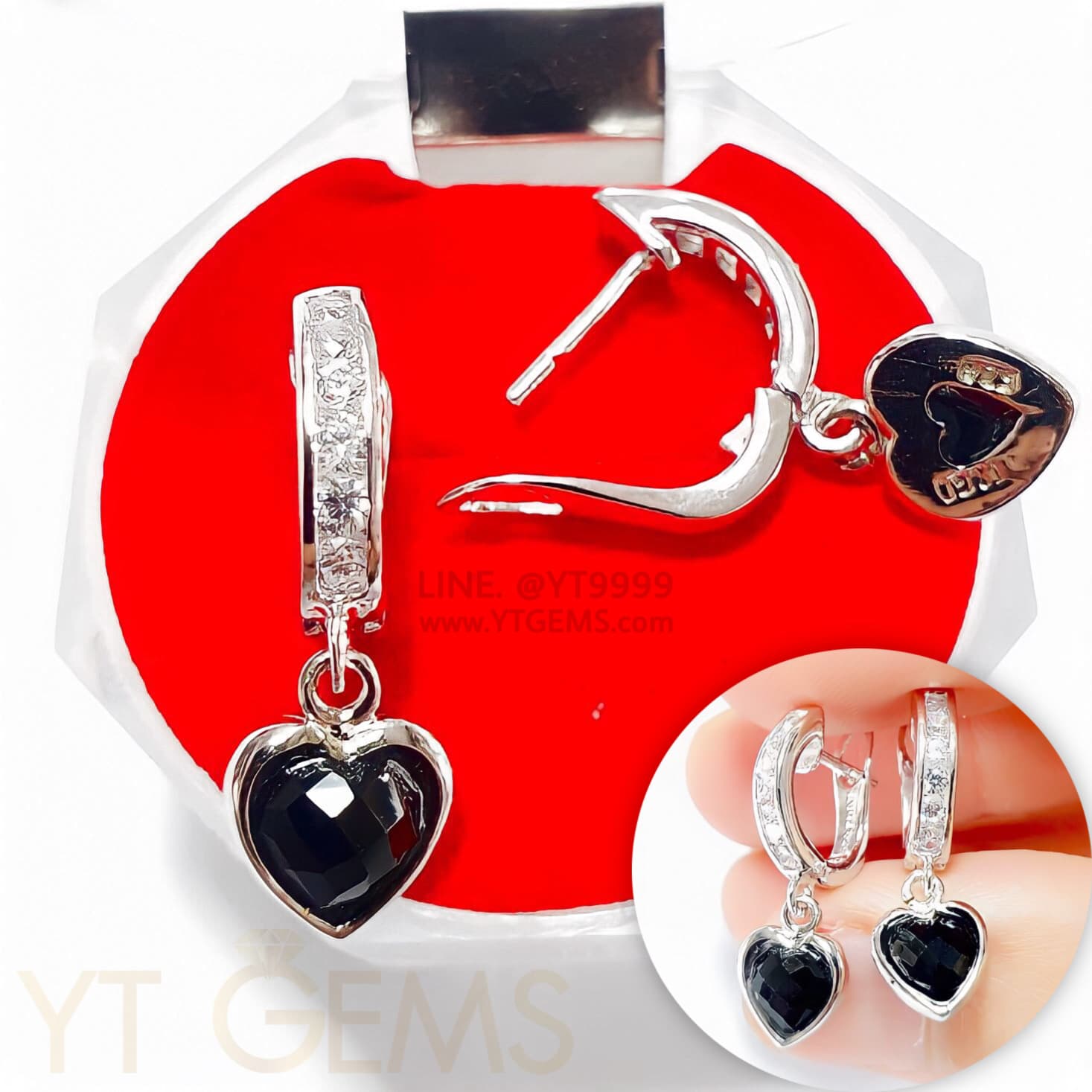ต่างหูนิล หัวใจ ต่างหูเงินแท้ ชุบทองคำขาว พลอยนิลแท้ YTG-11733 YTGEMS