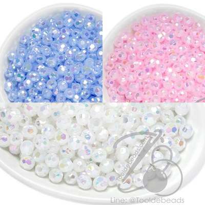 ลูกปัดพลาสติก เคลือบรุ้ง 6มม. เจียเหลี่ยม (500 กรัม) SKU-17623