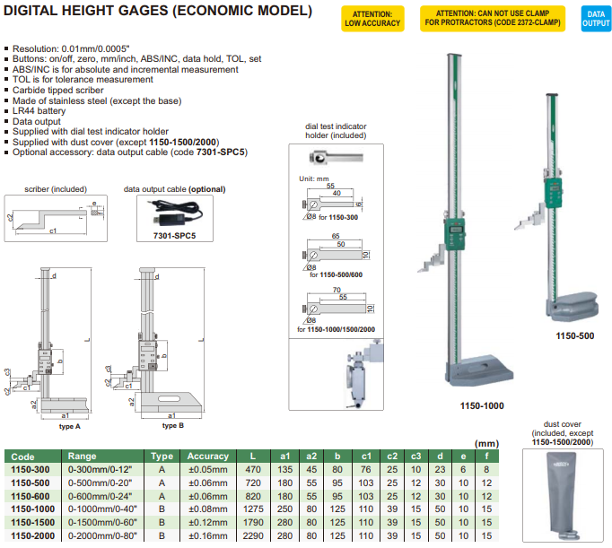 INSIZE ไฮเกจดิจิตอล ( Light Duty Digital Height Gage ) รุ่น 1150-300