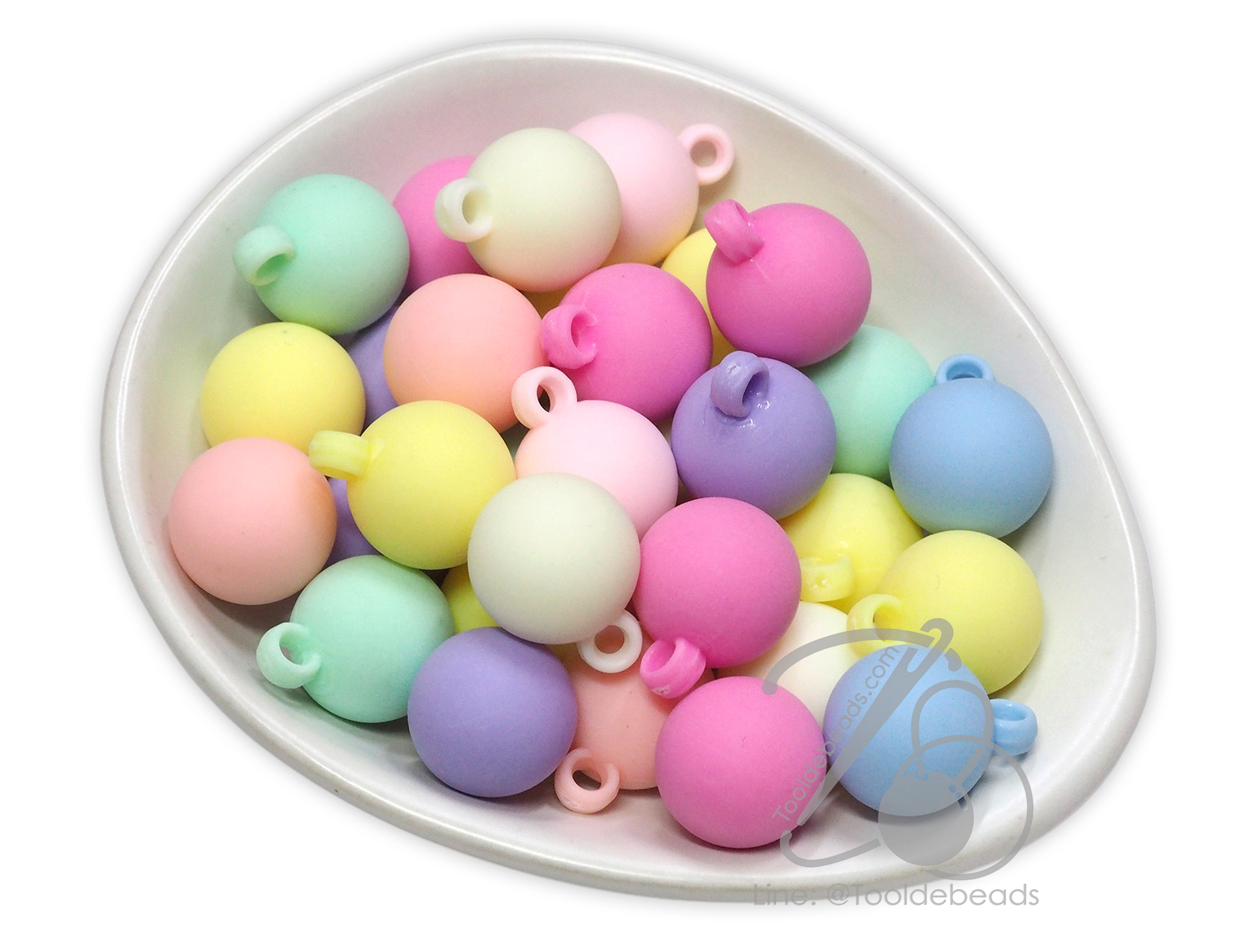 ลูกปัดเนื้อทราย 16มม. ลายจี้ส้ม สีพาสเทล คละสีขุ่น (10 กรัม) SKU-16562