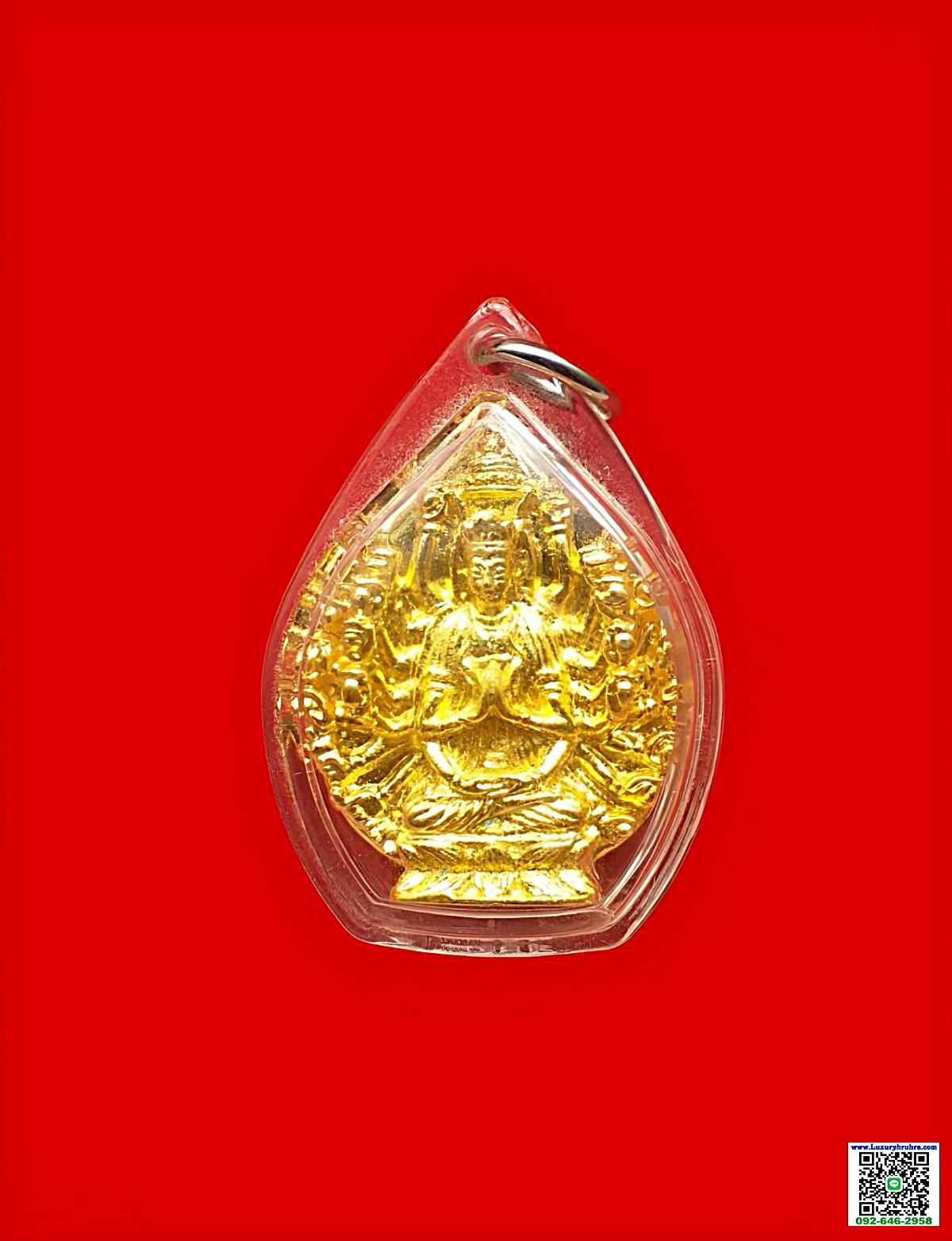 เหรียญหล่อพระโพธิสัตว์เจ้าแม่กวนอิมปางพันเนตรพันกรตำหนักเตาปูนเนื้อกะไหล่ทอง