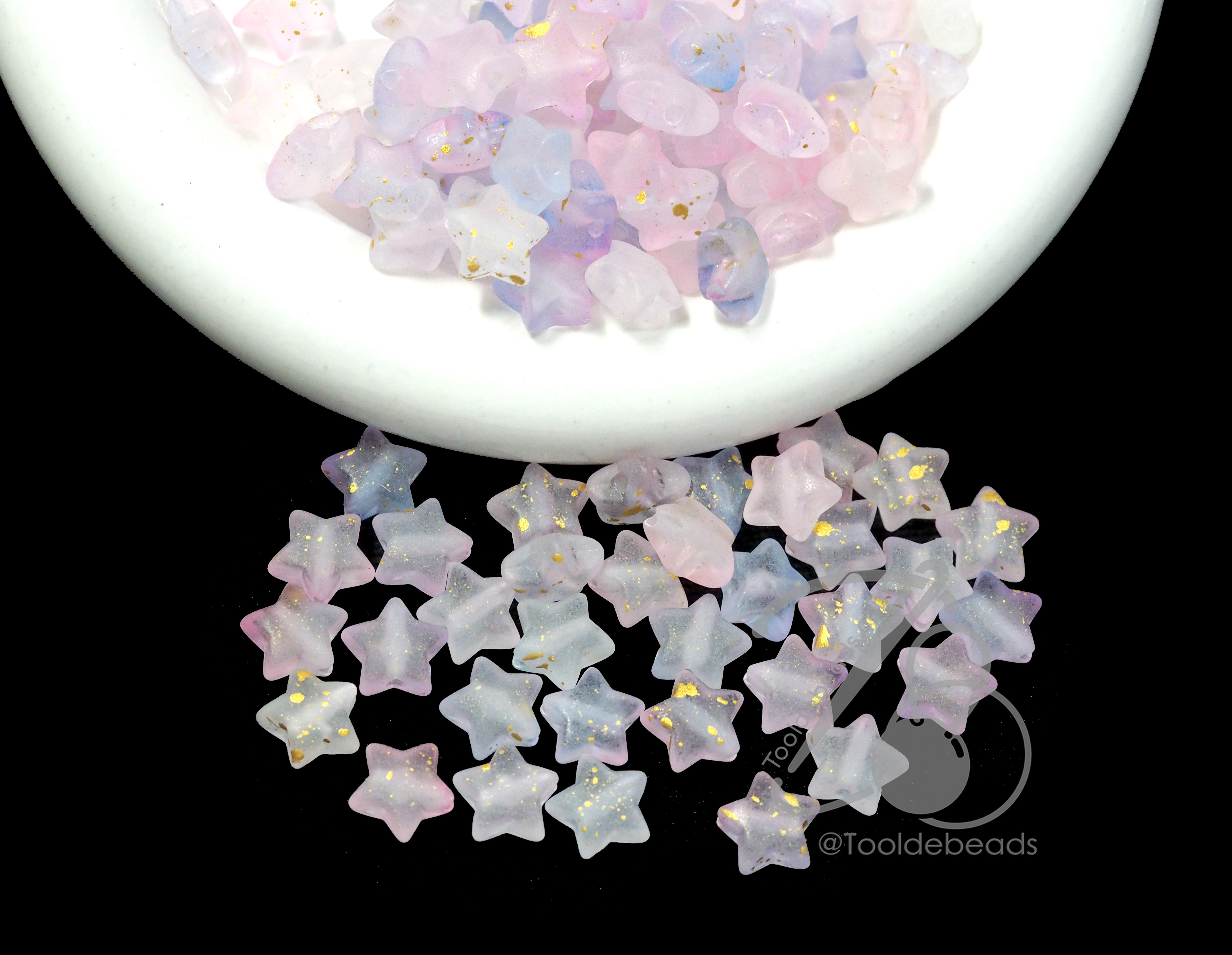 ลูกปัดเนื้อทราย 10มม. ลายดาว สีชมพูทูโทน (10 กรัม) SKU-17083