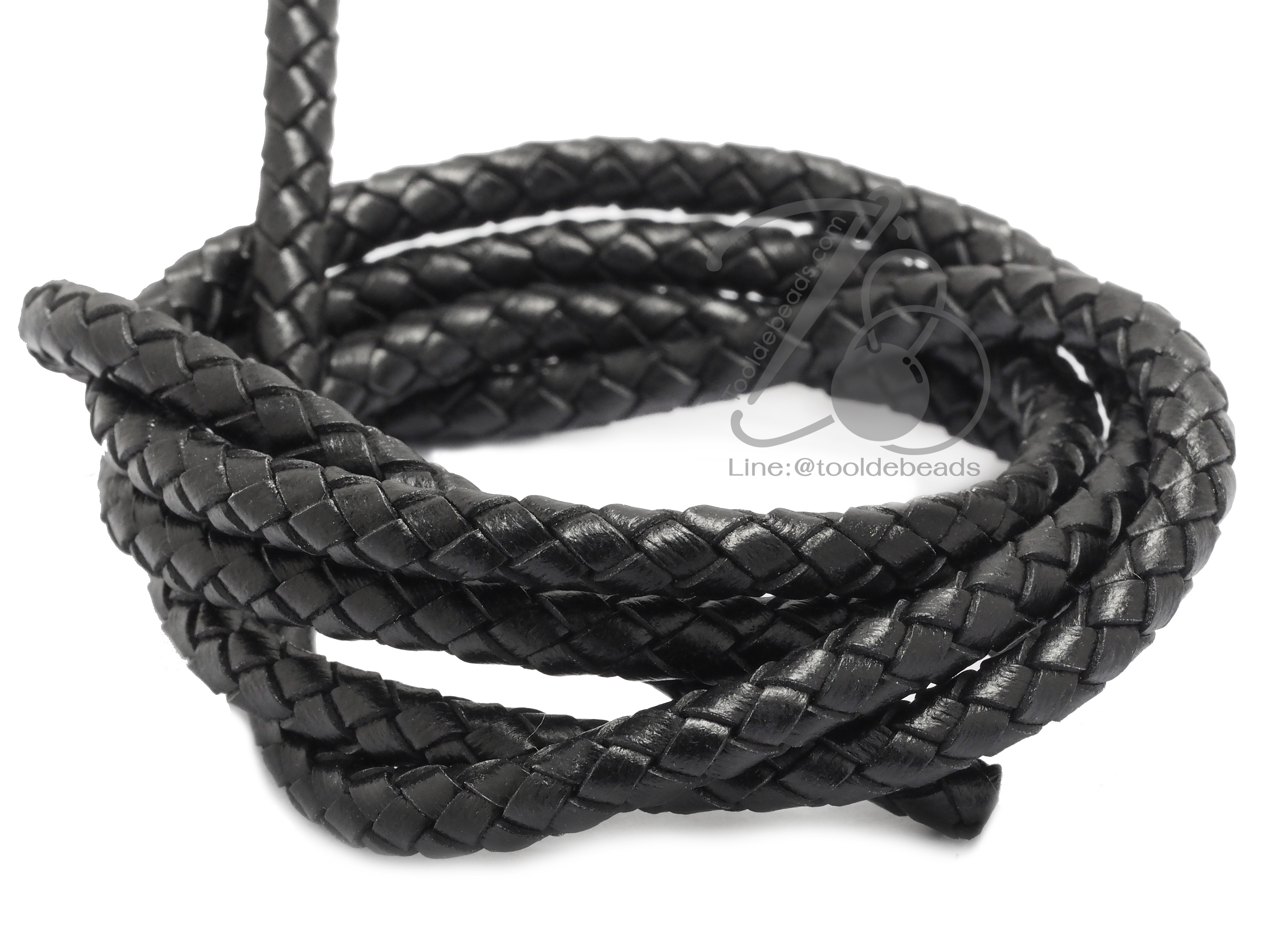 เชือกหนังแท้ แบบถัก 5มม. สีดำ (1 หลา) SKU-00835