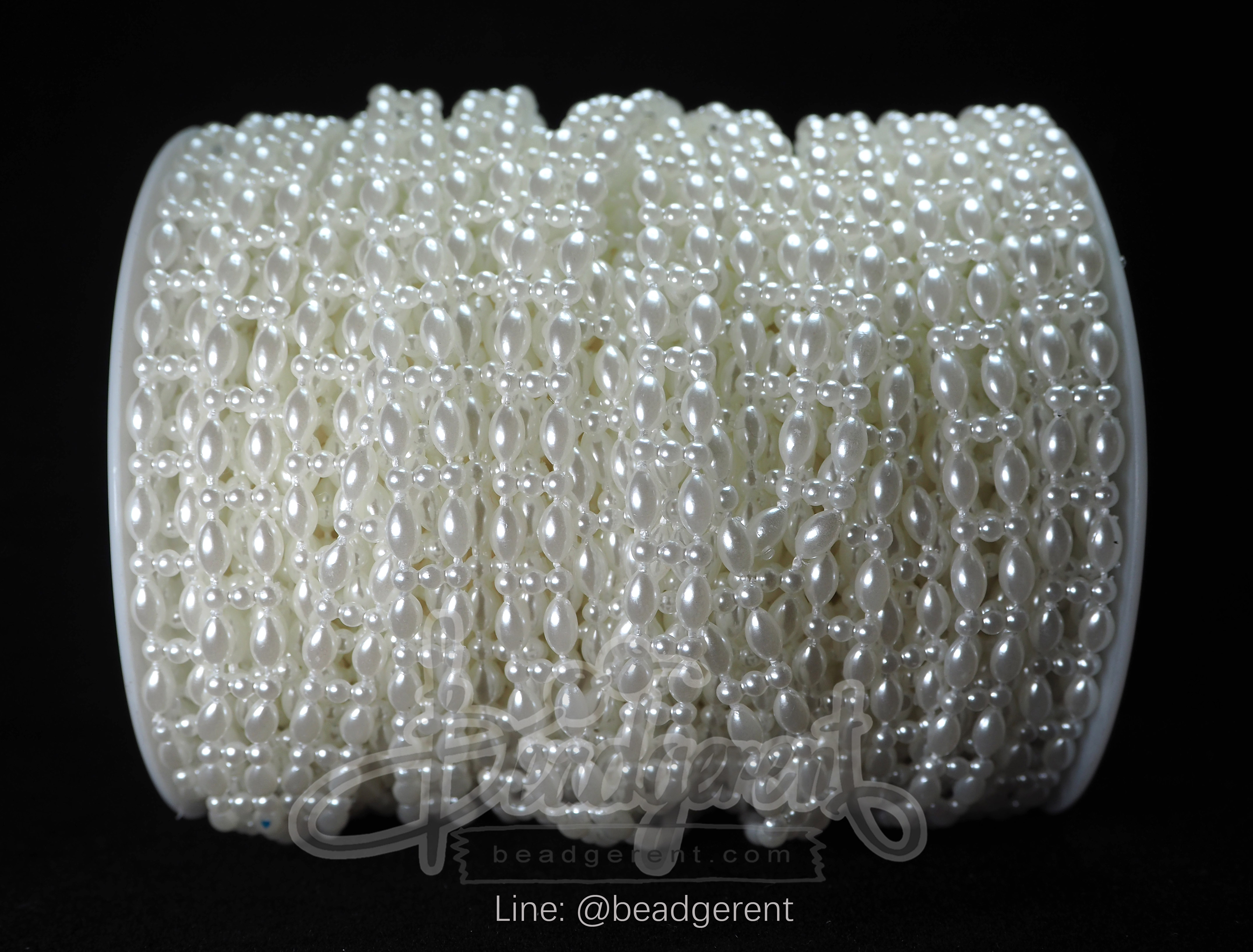 มุกเส้น 4*6มม. ลายหยดน้ำเส้นคู่ สีขาว (25 หลา) SKU-01852