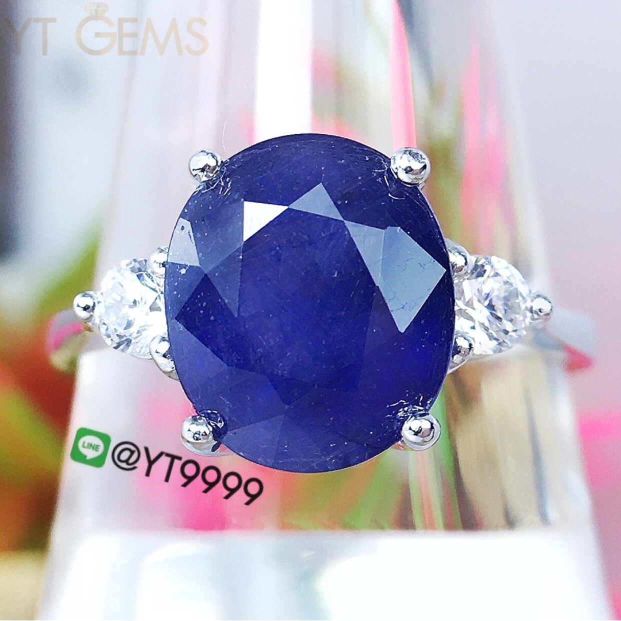 แหวนไพลิน แหวนเงินแท้92.5% ชุบทองคำขาว พลอยไพลินแท้ YTG-3176 YTGEMS