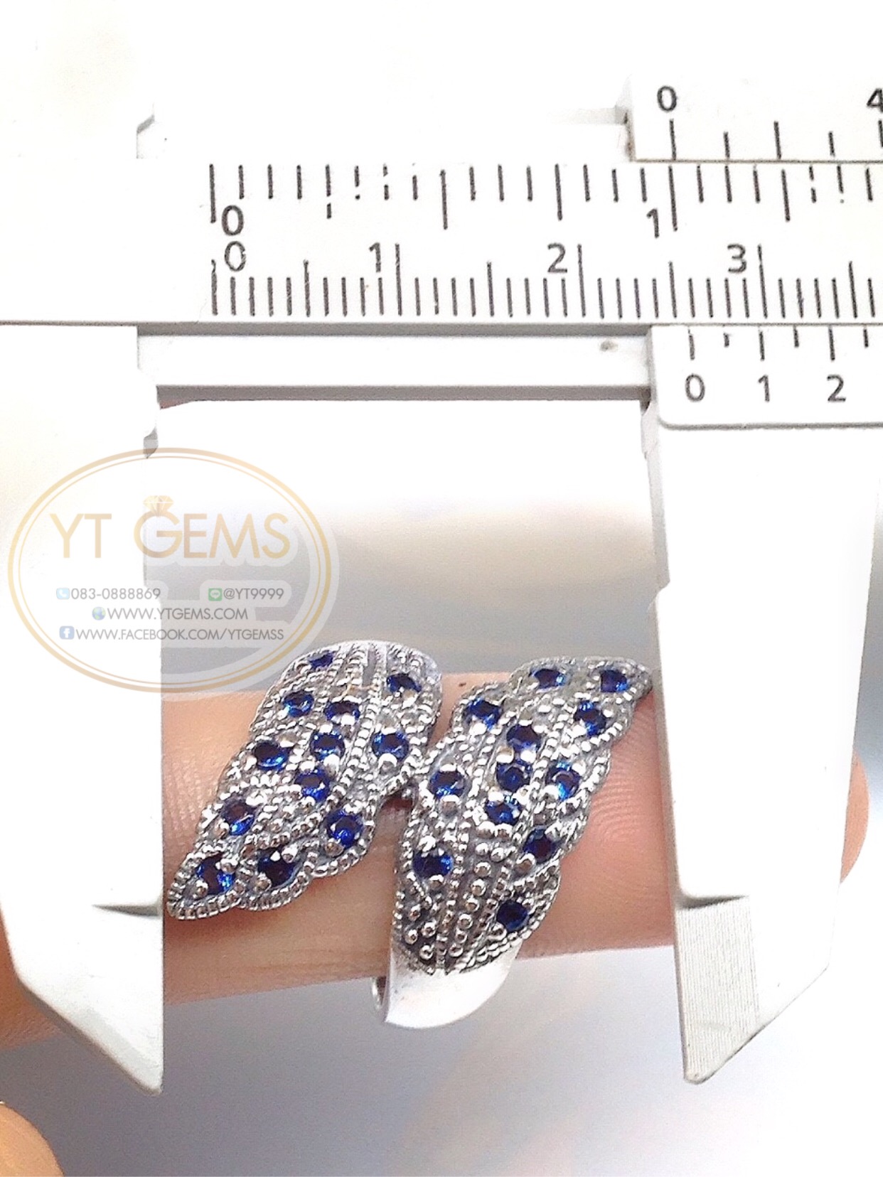 แหวนใบมะกอก แหวนเงินแท้92.5% รมดำ พลอยไพลิน(cz) YTG-5617 YTGEMS