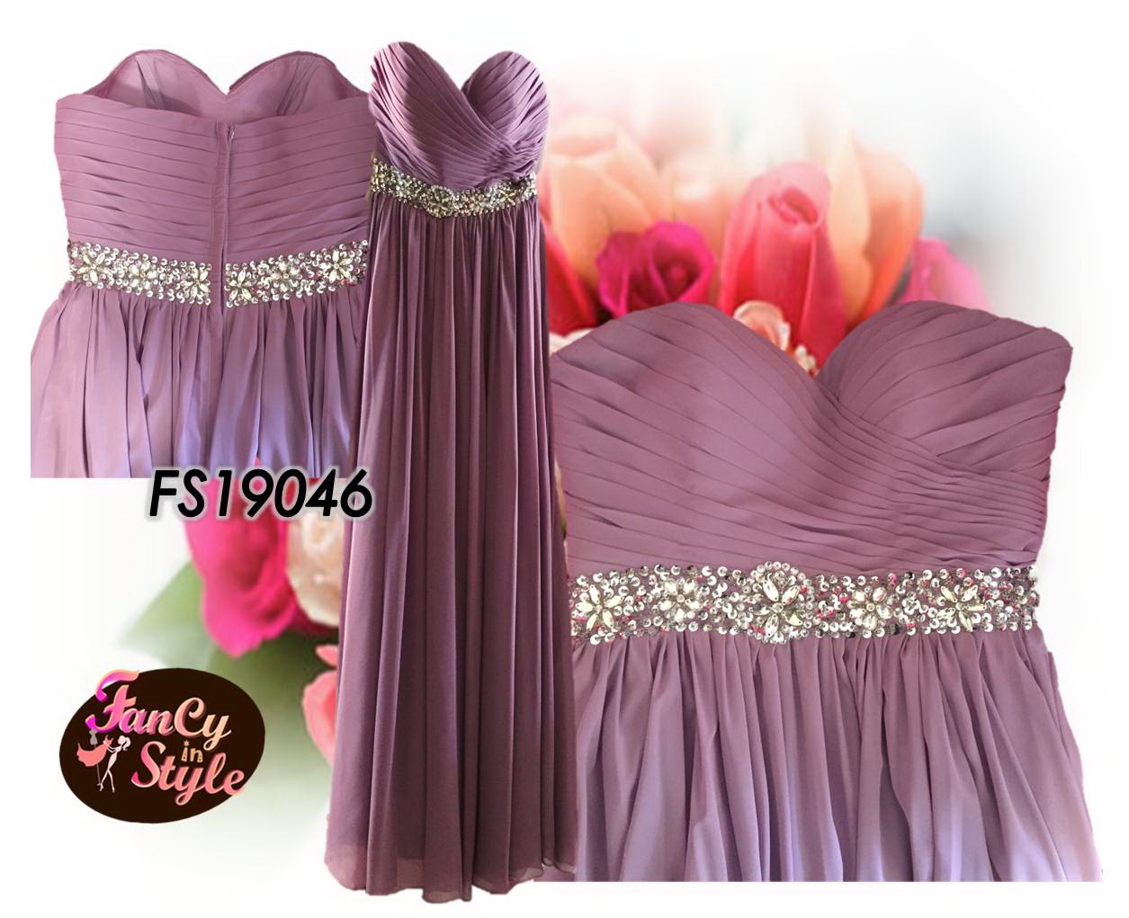 Dress/เดรสยาวสีม่วงเกาะอก ช่วงบนจับพลีทแบบไขว้ทั้งด้านหน้าและหลัง/ชุดเดรสยาว/ชุดออกงาน/ชุดไปงานแต่ง