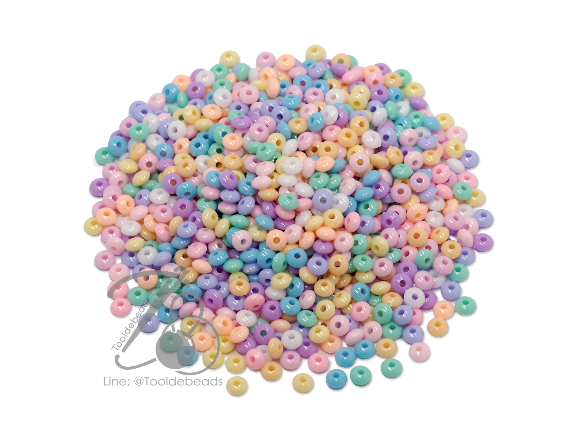 ลูกปัดพาสเทล 5มม. ลายจานบินกลม (80 กรัม) SKU-09806