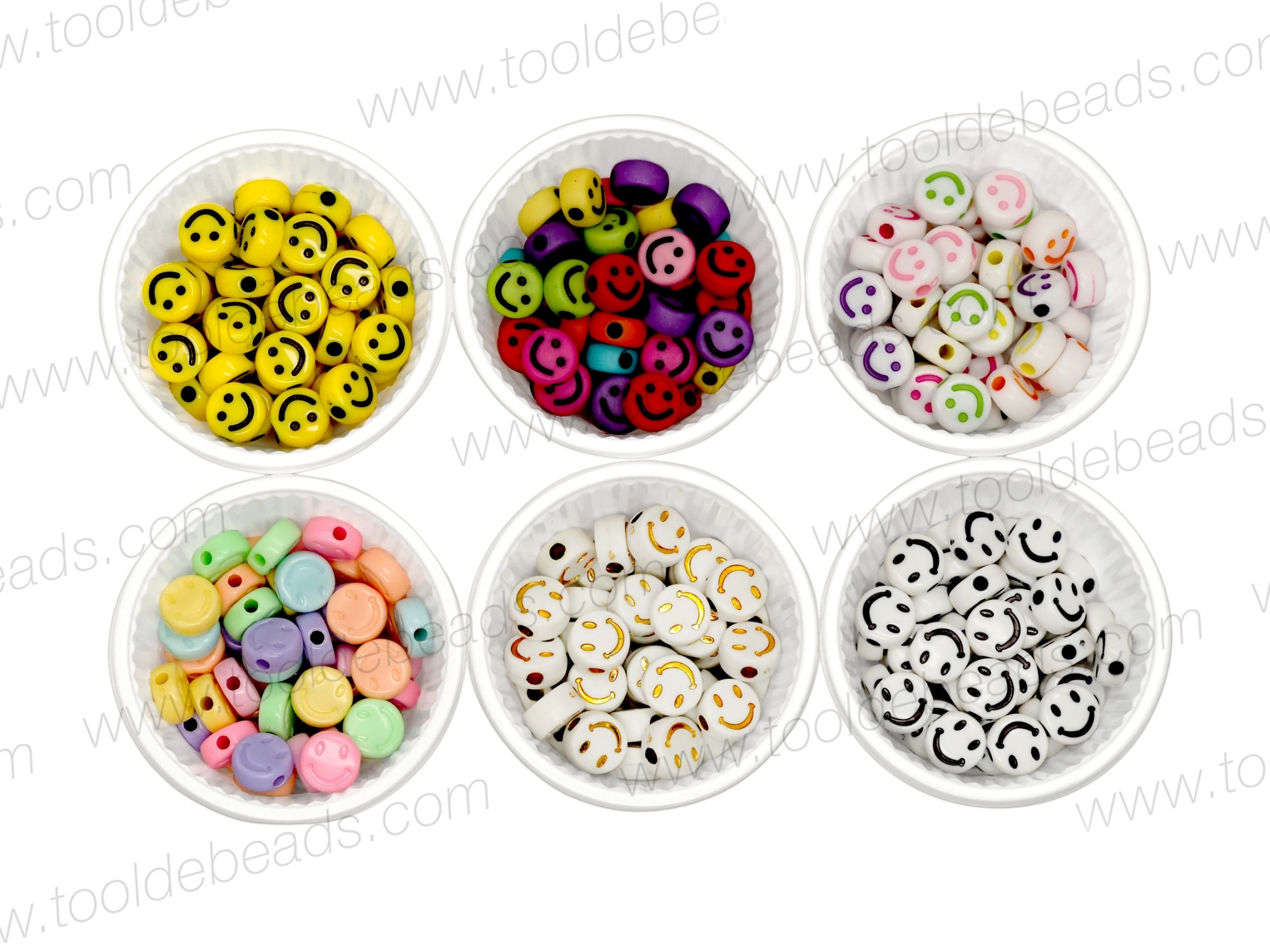 ลูกปัดอะคริลิค 10มม. ลายหน้ายิ้ม (500 กรัม) SKU-10693