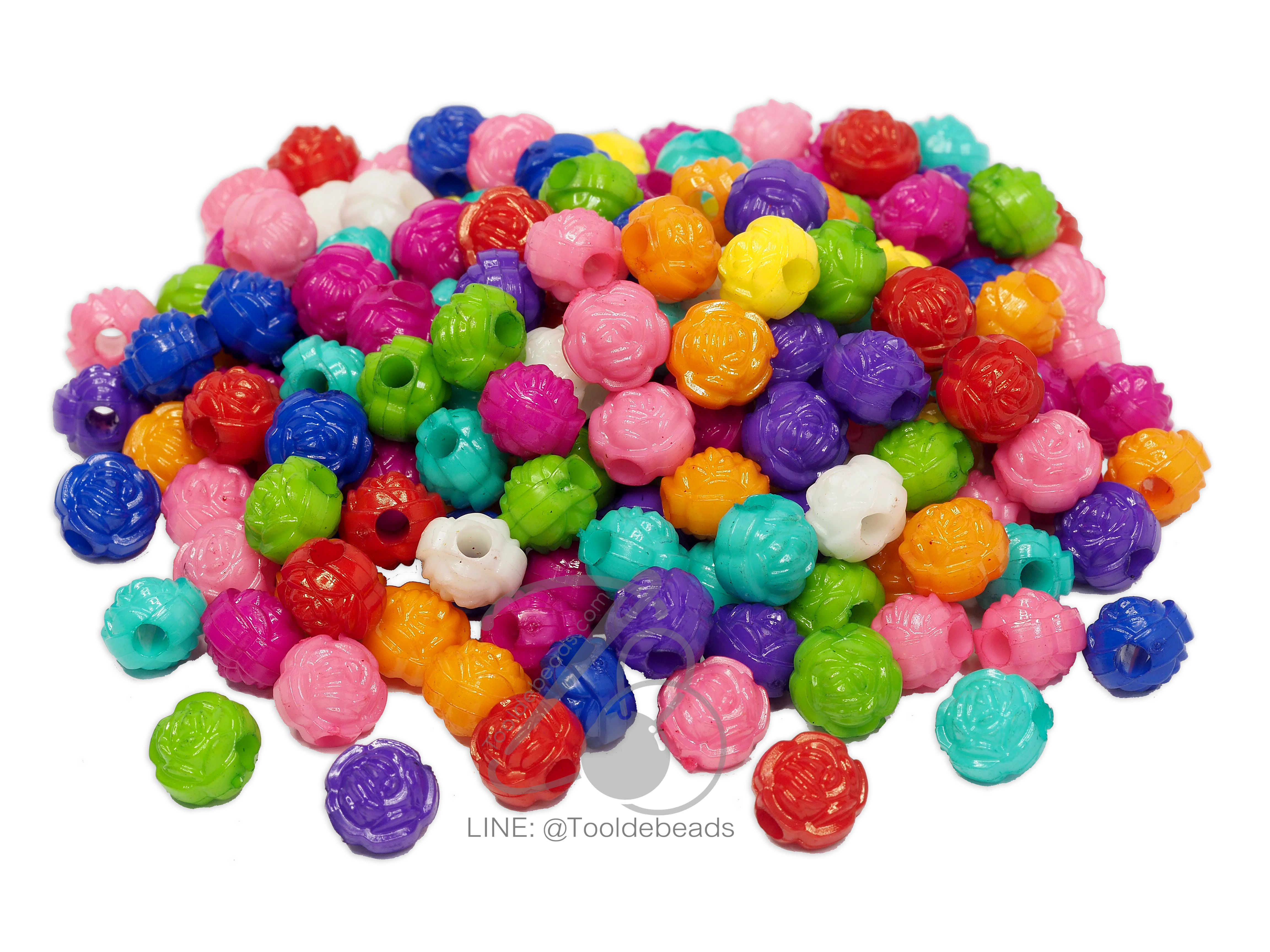 ลูกปัดอะคริลิค 11มม. ลายกุหลาบ สีสด (15 กรัม) SKU-05010