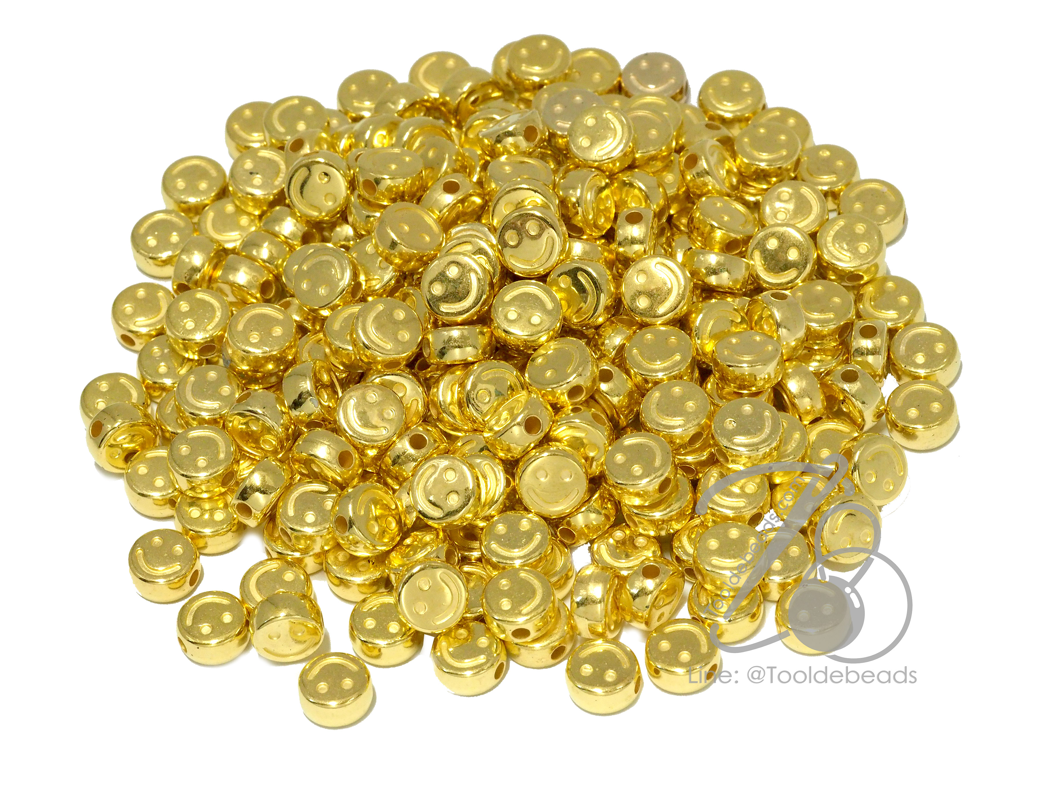 ลูกปัดอะคริลิค 10มม. ลายหน้ายิ้ม สีทอง (80 กรัม) SKU-14391