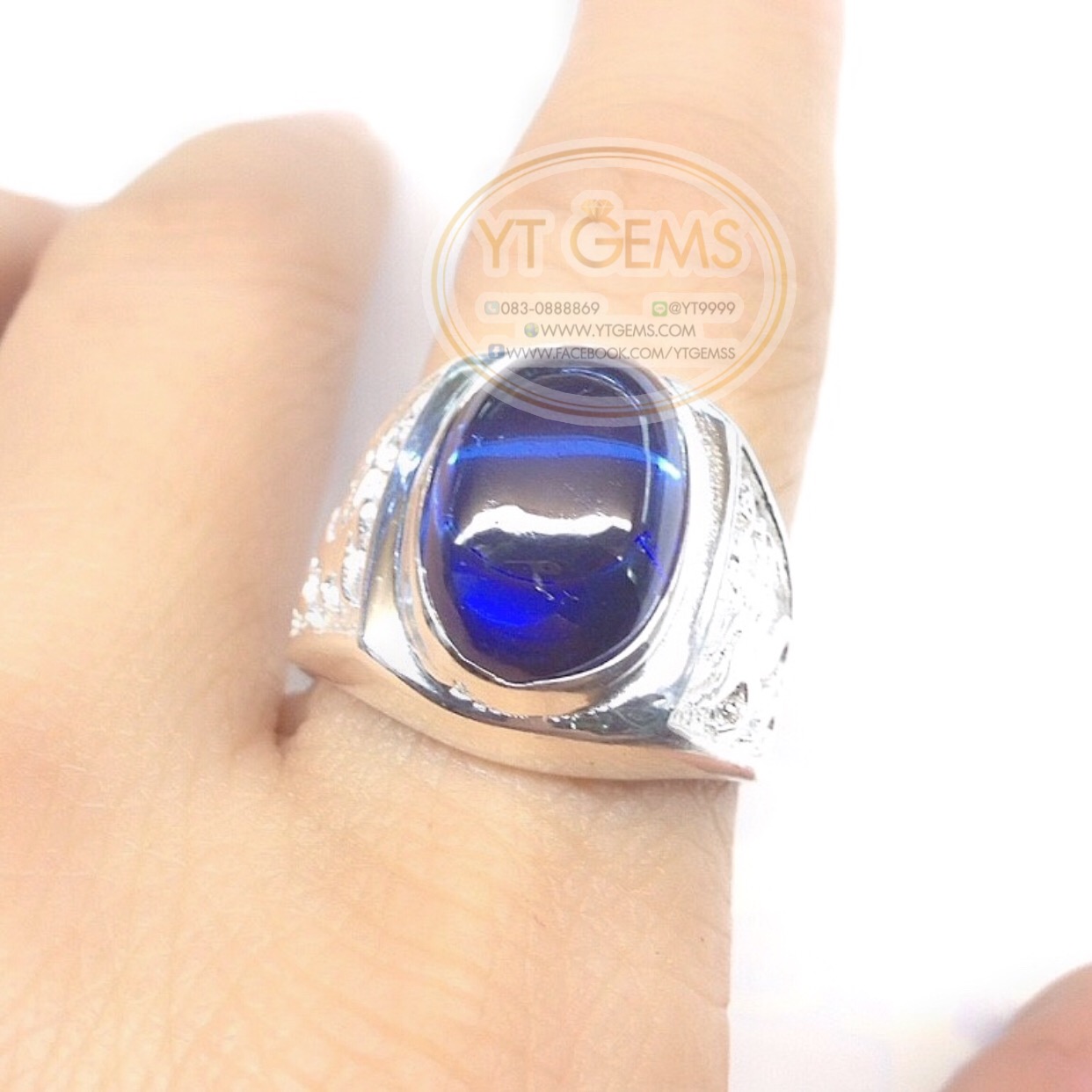 แหวนเงินแท้92.5% ข้างแกะลายมังกร พลอยไพลิน(cz) YTG-5567 YTGEMS