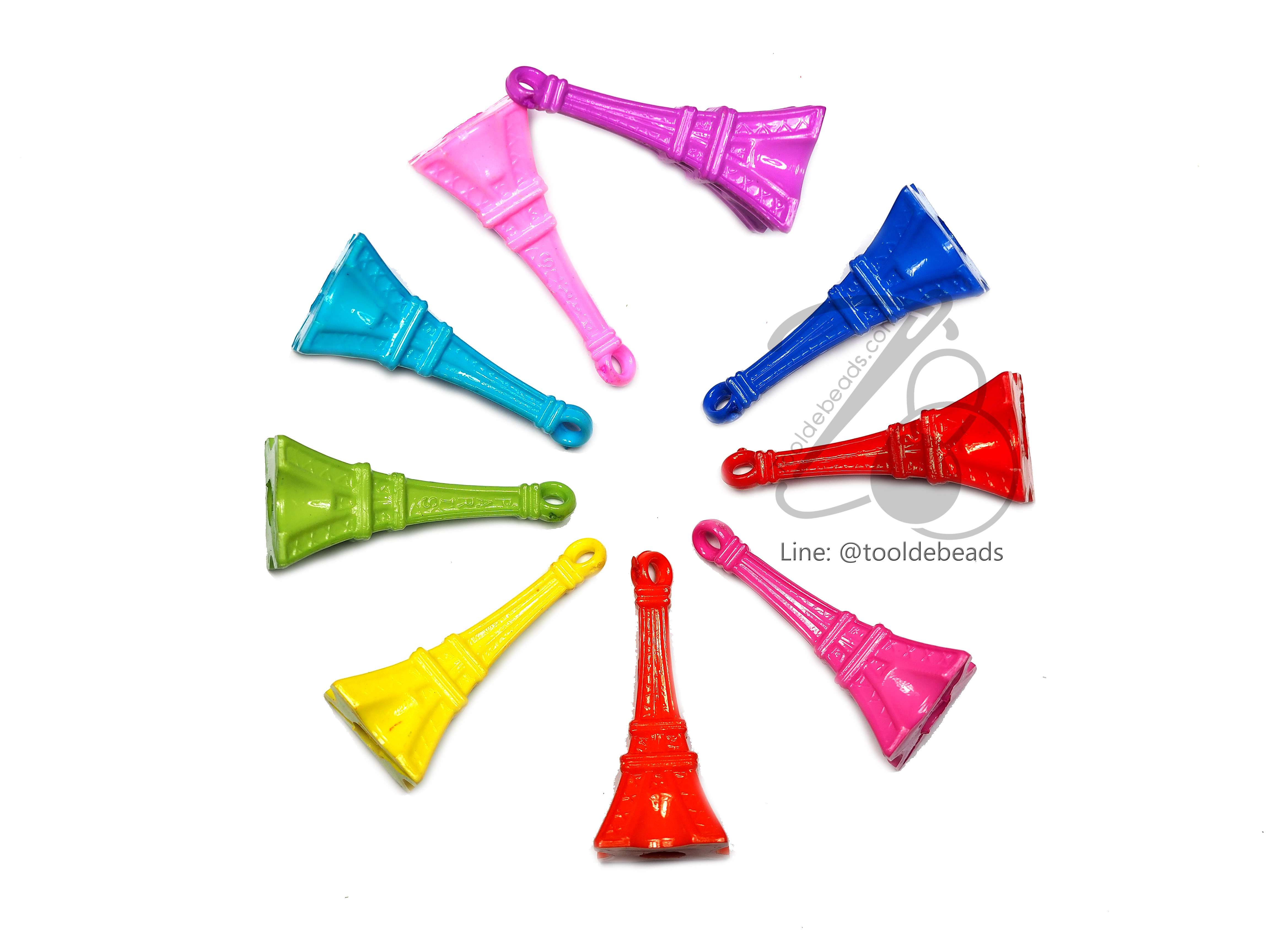 จี้อะคริลิค 12*40มม. ลายหอไอเฟล คละสีสด (500 กรัม) SKU-05216