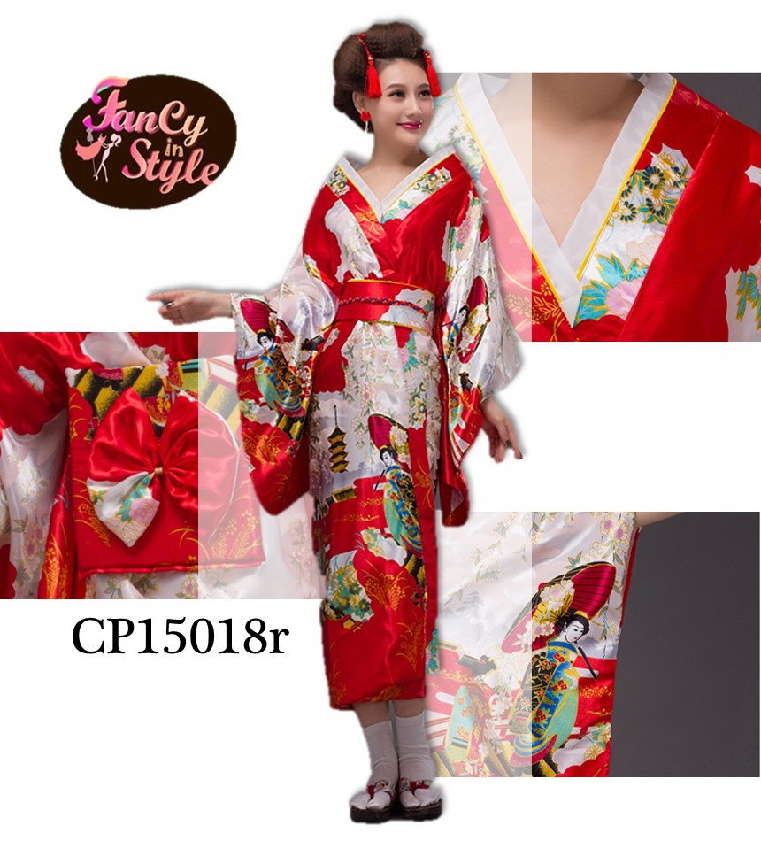 Kimono Costume/ชุดกิโมโน/ชุดญี่ปุ่นสีแดงพิมพ์ลาย