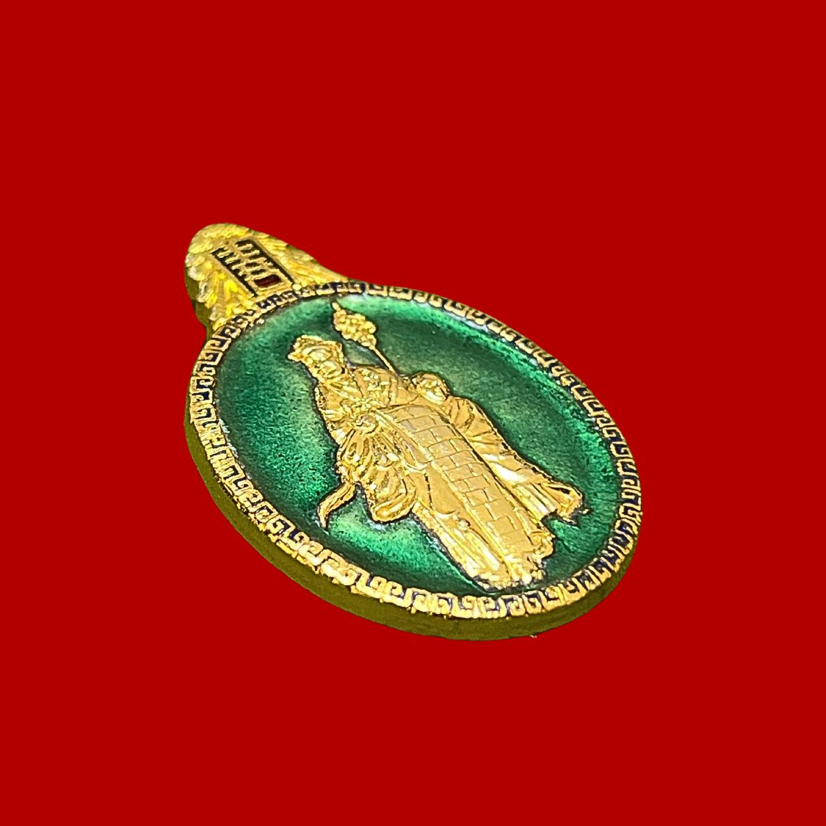 เข็มกลัดไต้ฮงกงโจวซือมูลนิธิปอเต็กตึ้งเนื้อกะไหล่ทองลงยาสีเขียว