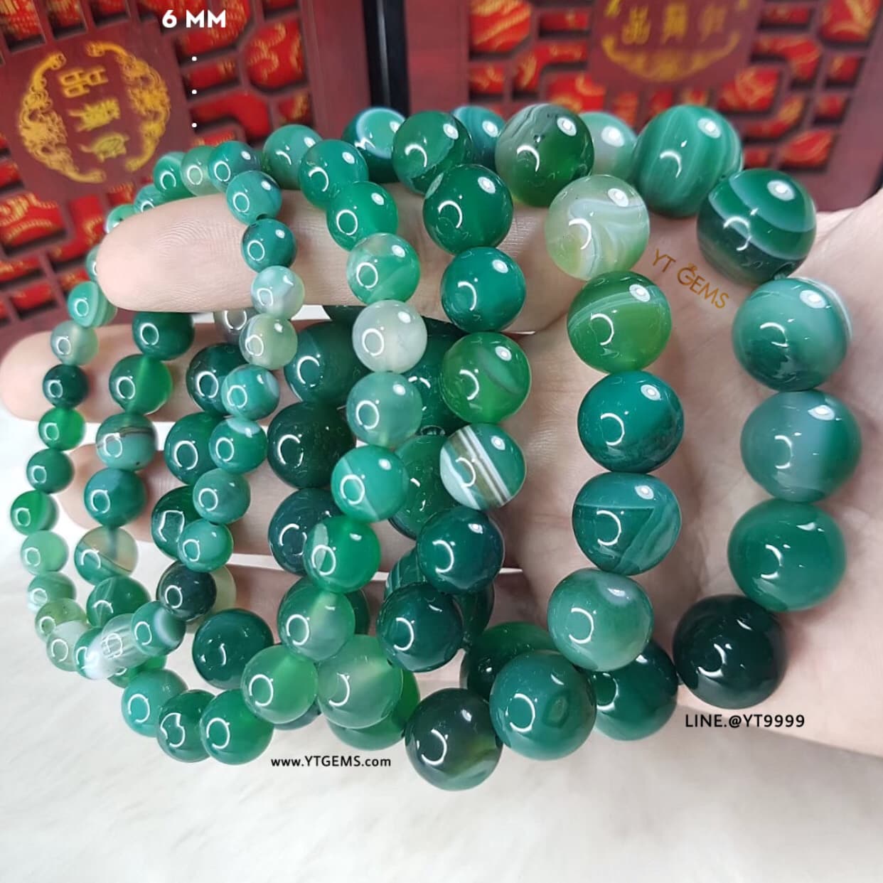 สร้อยข้อมือกรีนอาเกตแท้ (เกรดA) 6 มม. YTG-11328 YTGEMS