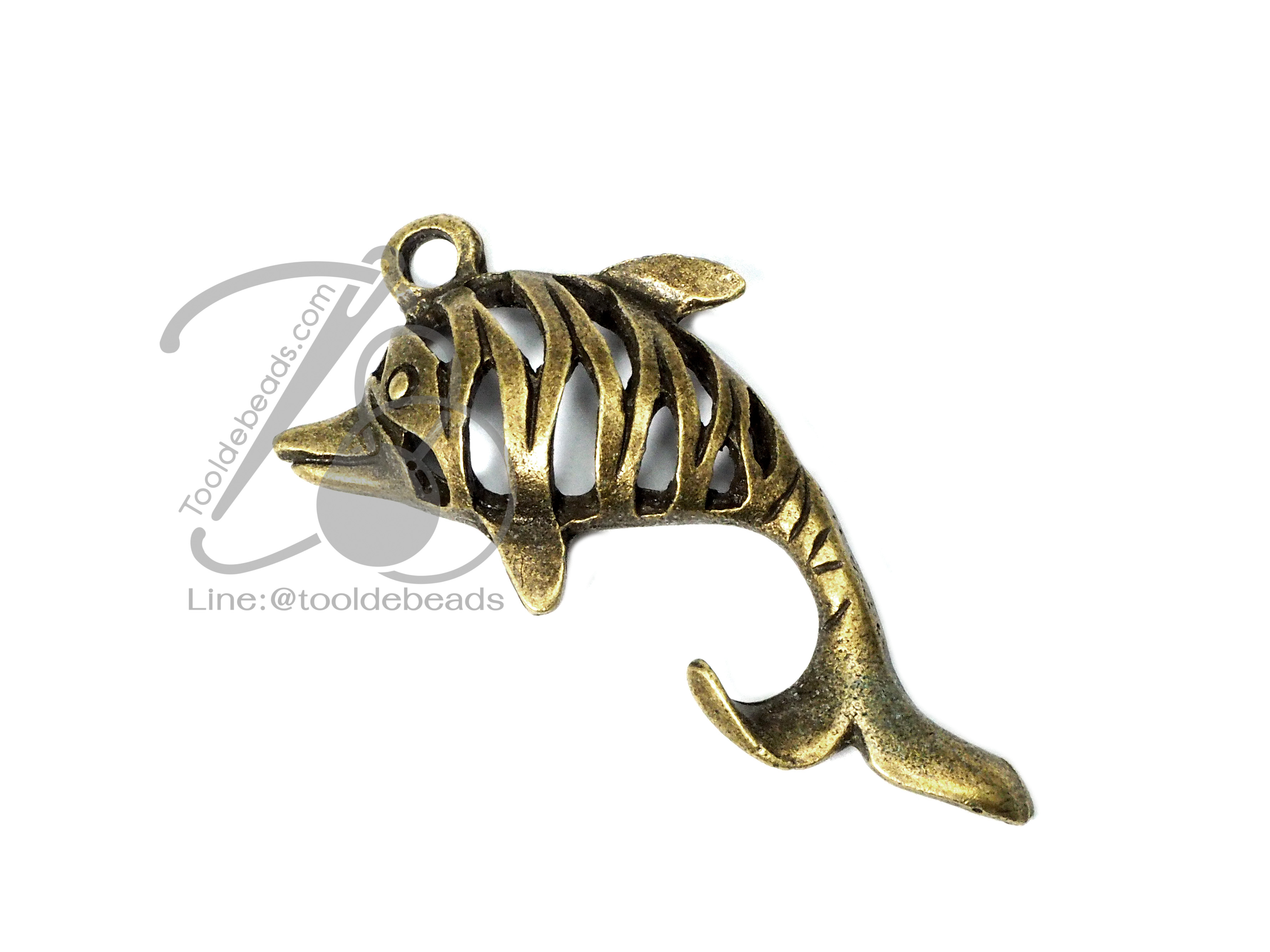 จี้เหล็ก 153 23*41มม. ลายปลาโลมา สีสนิม (1 ชิ้น) SKU-00524