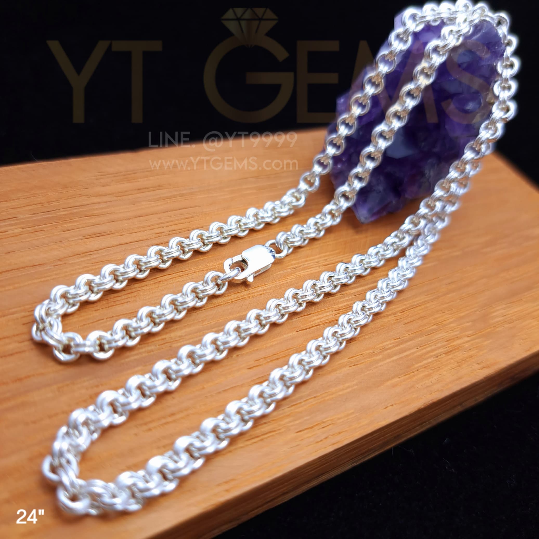 สร้อยคอ เงินแท้ ลายห่วงคู่ 4 มม. ตะขอ ก้ามปู 24 นิ้ว YTG-11921 YTGEMS whole