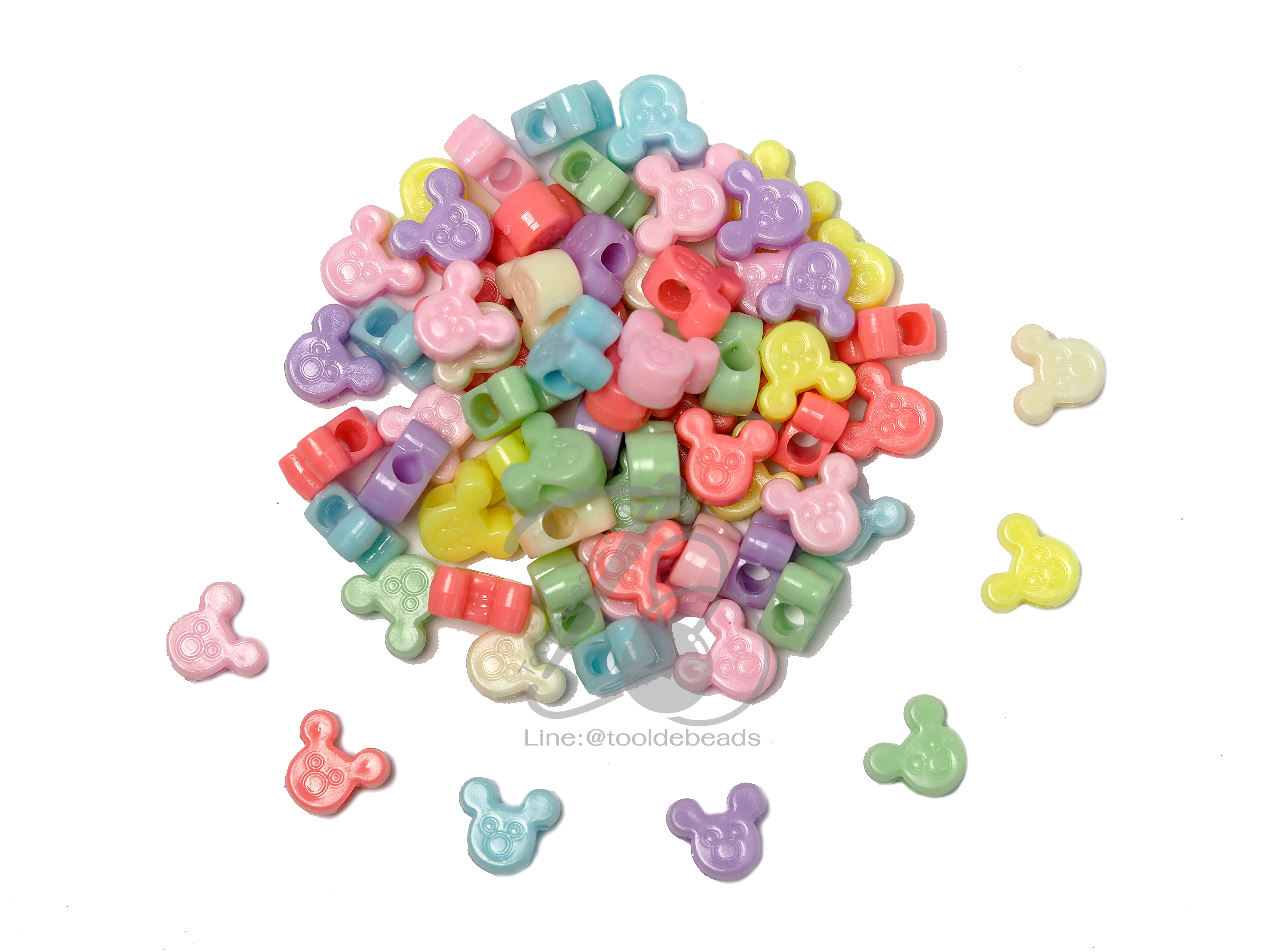ลูกปัดอะคริลิค 13มม. ลายหมี สีหวาน (100 กรัม) SKU-06666