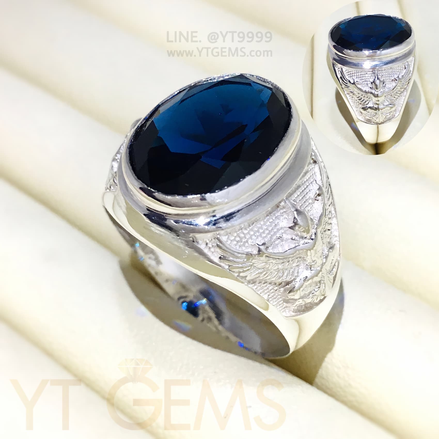 แหวนไพลิน แหวนครุฑ แหวนเงินแท้ ลายพญาครุฑ พลอยไพลิน (CZ) YTG-11397 YTGEMS